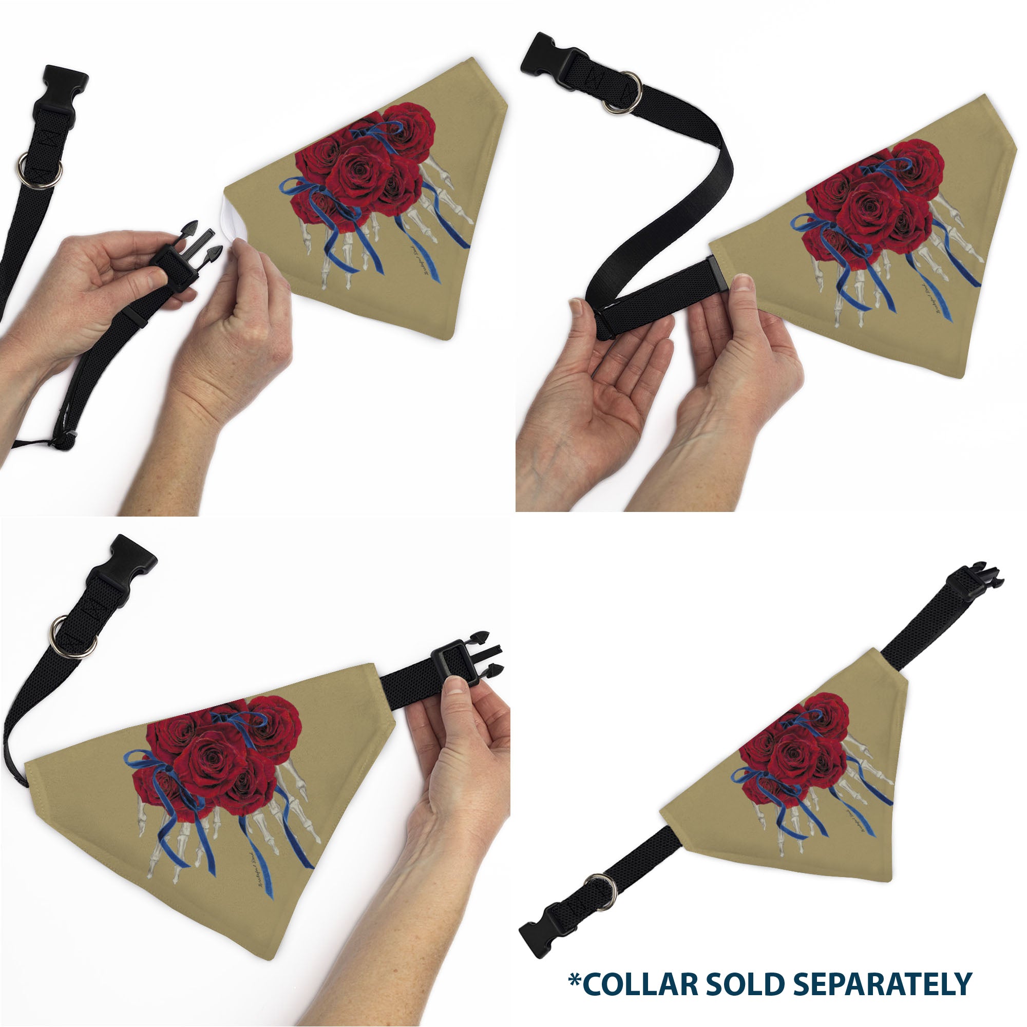 Pet Bandana - GRATEFUL DEAD THE OTHER ONE Roses and Text Tan/Blue/Red Pet Bandanas Grateful Dead