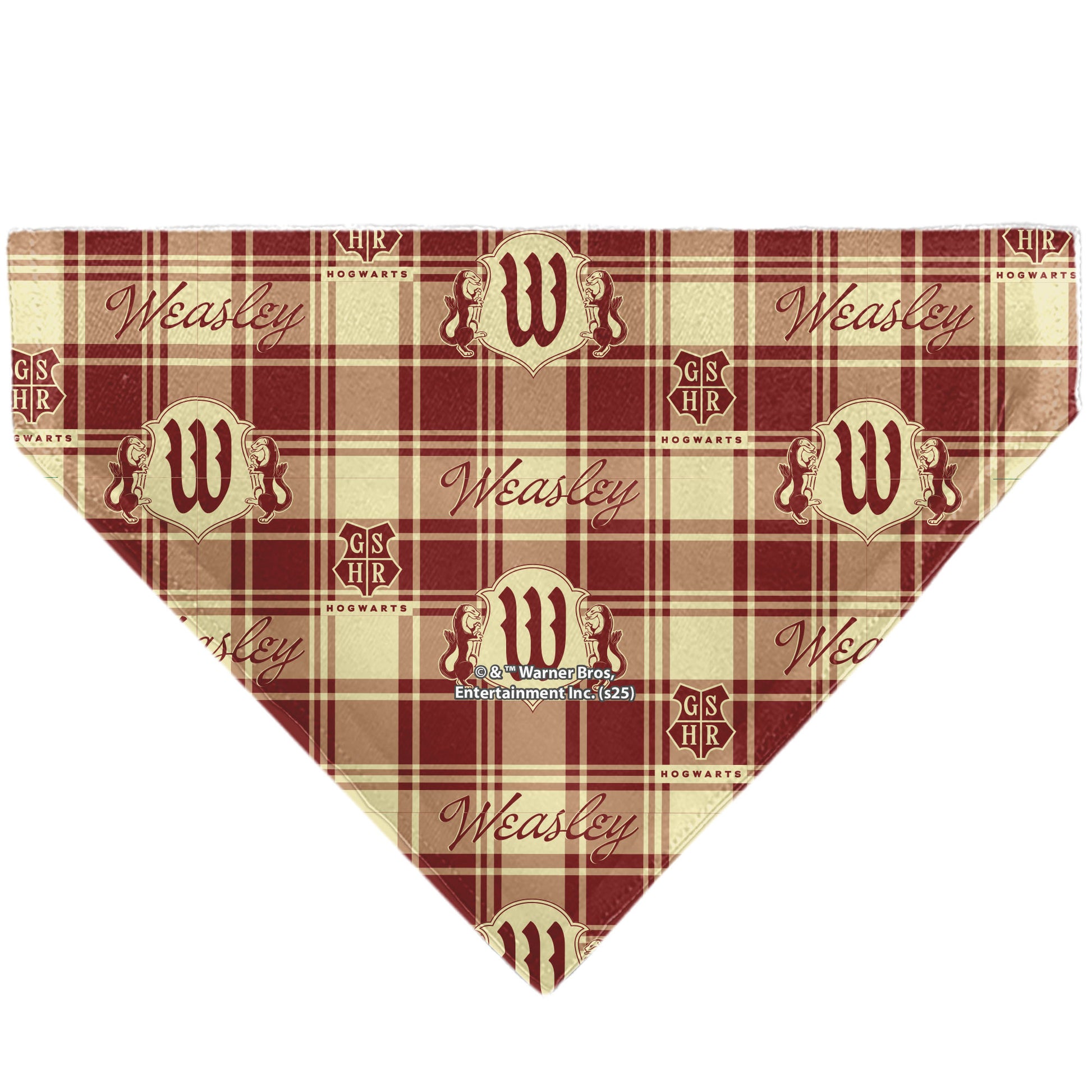 Pet Bandana - Harry Potter WEASLEY Family House Crest Plaid Beige/Burgundy Pet Bandanas Harry Potter