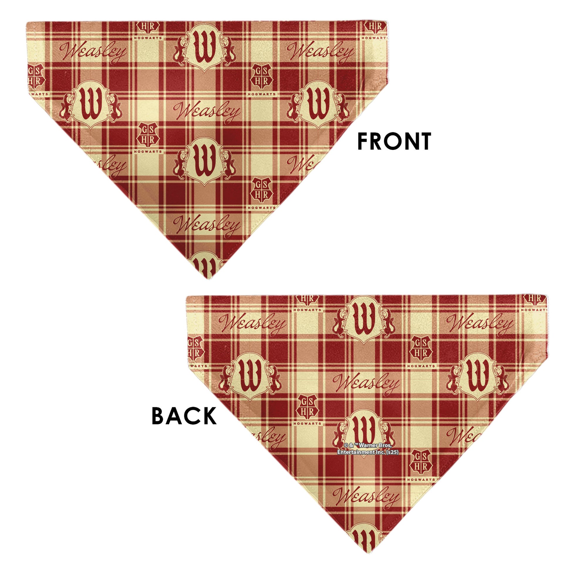 Pet Bandana - Harry Potter WEASLEY Family House Crest Plaid Beige/Burgundy Pet Bandanas Harry Potter