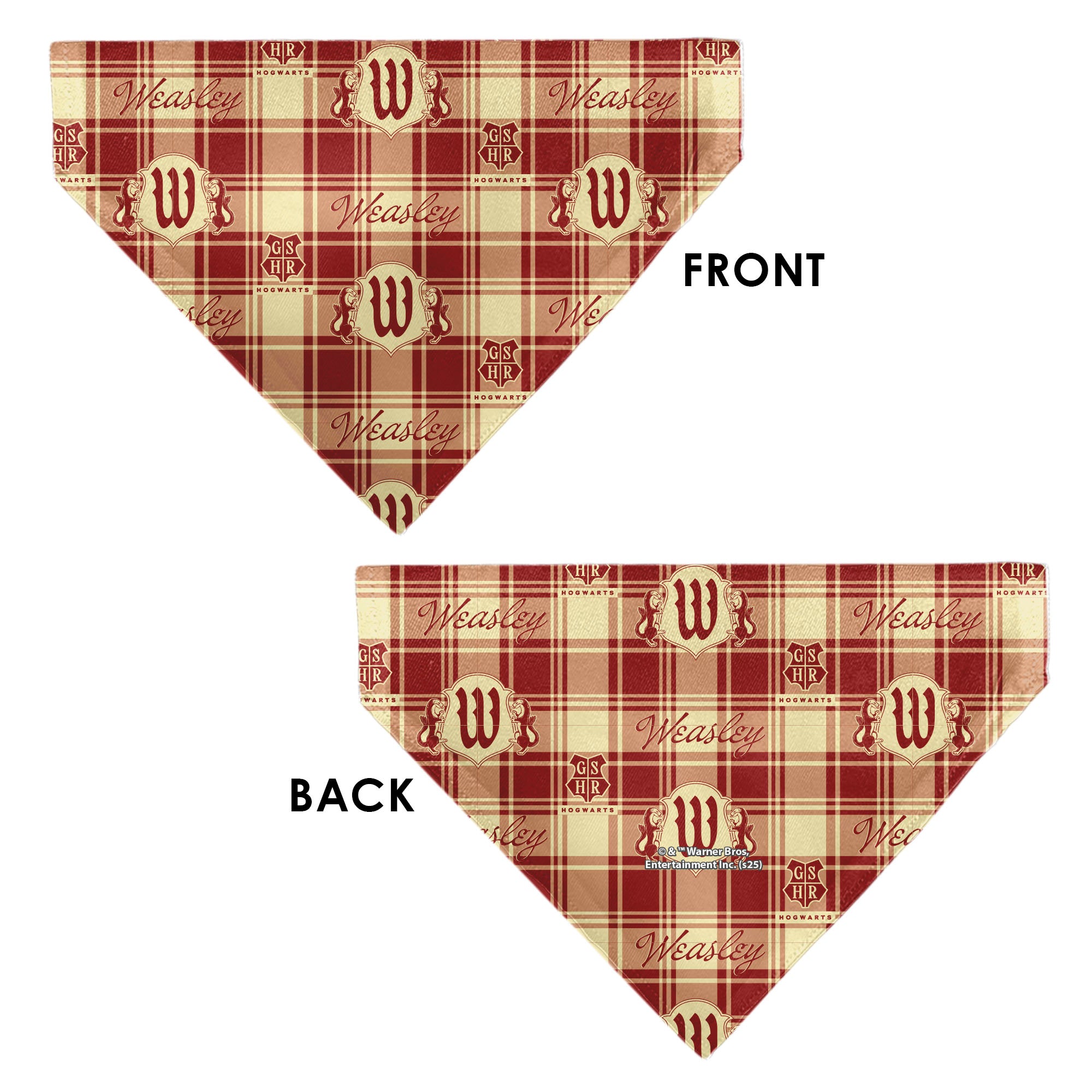 Pet Bandana - Harry Potter WEASLEY Family House Crest Plaid Beige/Burgundy Pet Bandanas Harry Potter