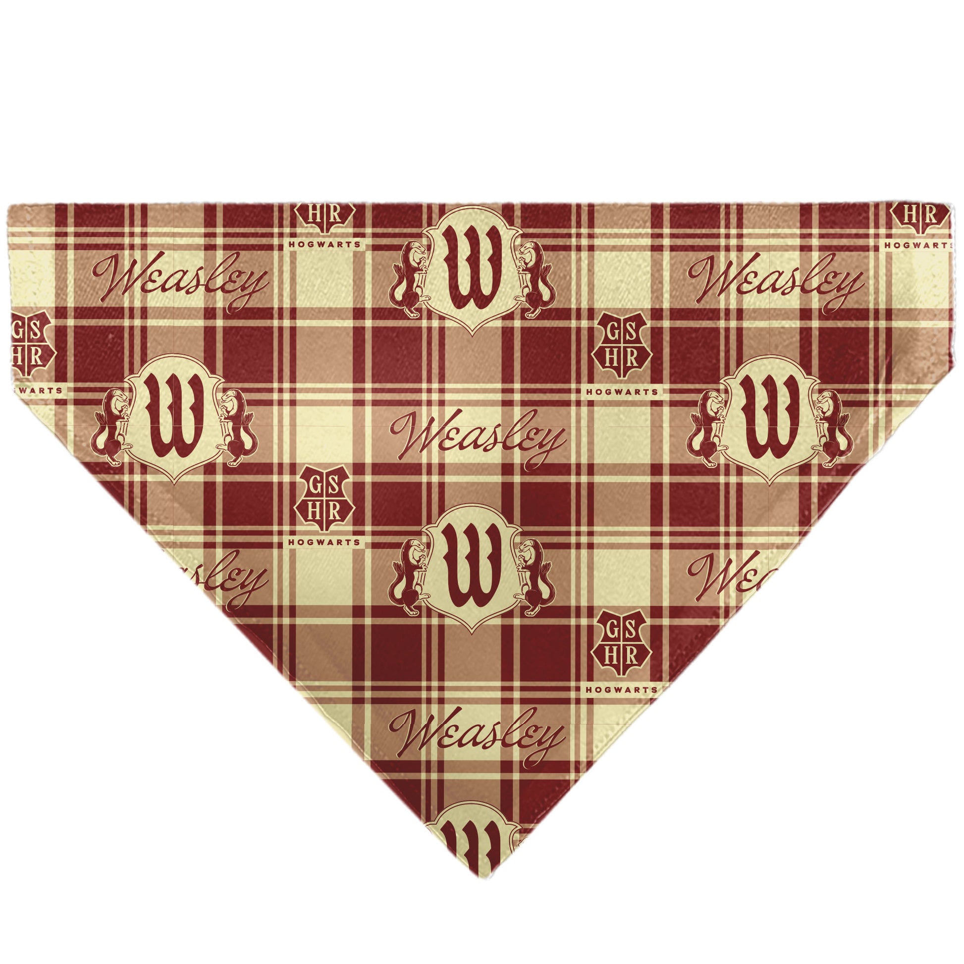 Pet Bandana - Harry Potter WEASLEY Family House Crest Plaid Beige/Burgundy Pet Bandanas Harry Potter