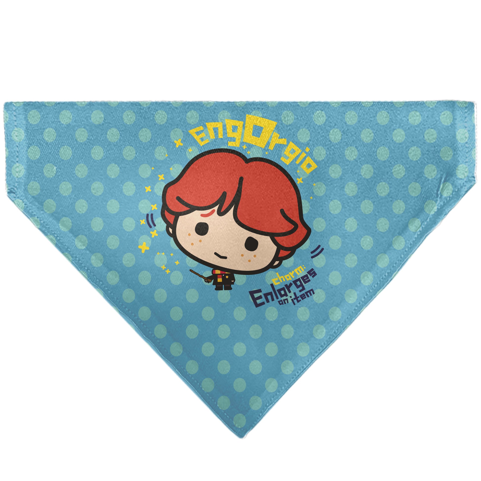 Pet Bandana - Chibi Harry Potter ENGORGIO CHARM Pose Polka Dot Blues Pet Bandanas Harry Potter