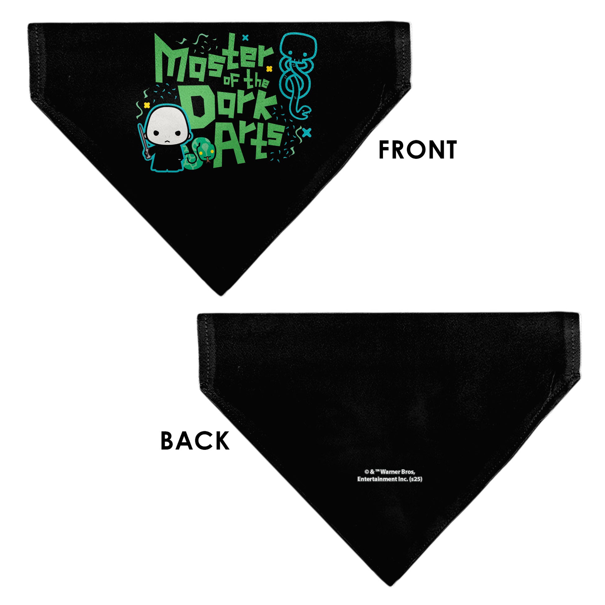 Pet Bandana - Chibi Voldemort MASTER OF THE DARK ARTS Pose Black/Greens/Blues Pet Bandanas Harry Potter