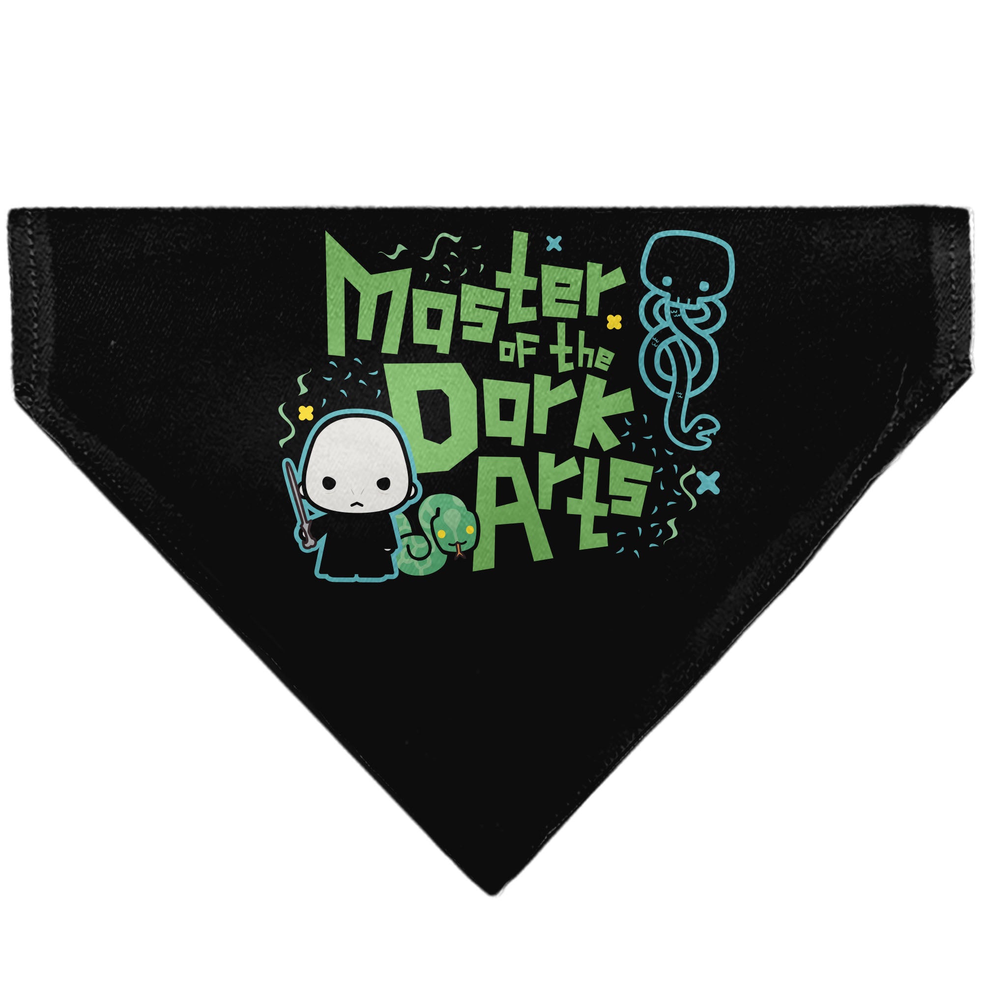 Pet Bandana - Chibi Voldemort MASTER OF THE DARK ARTS Pose Black/Greens/Blues Pet Bandanas Harry Potter