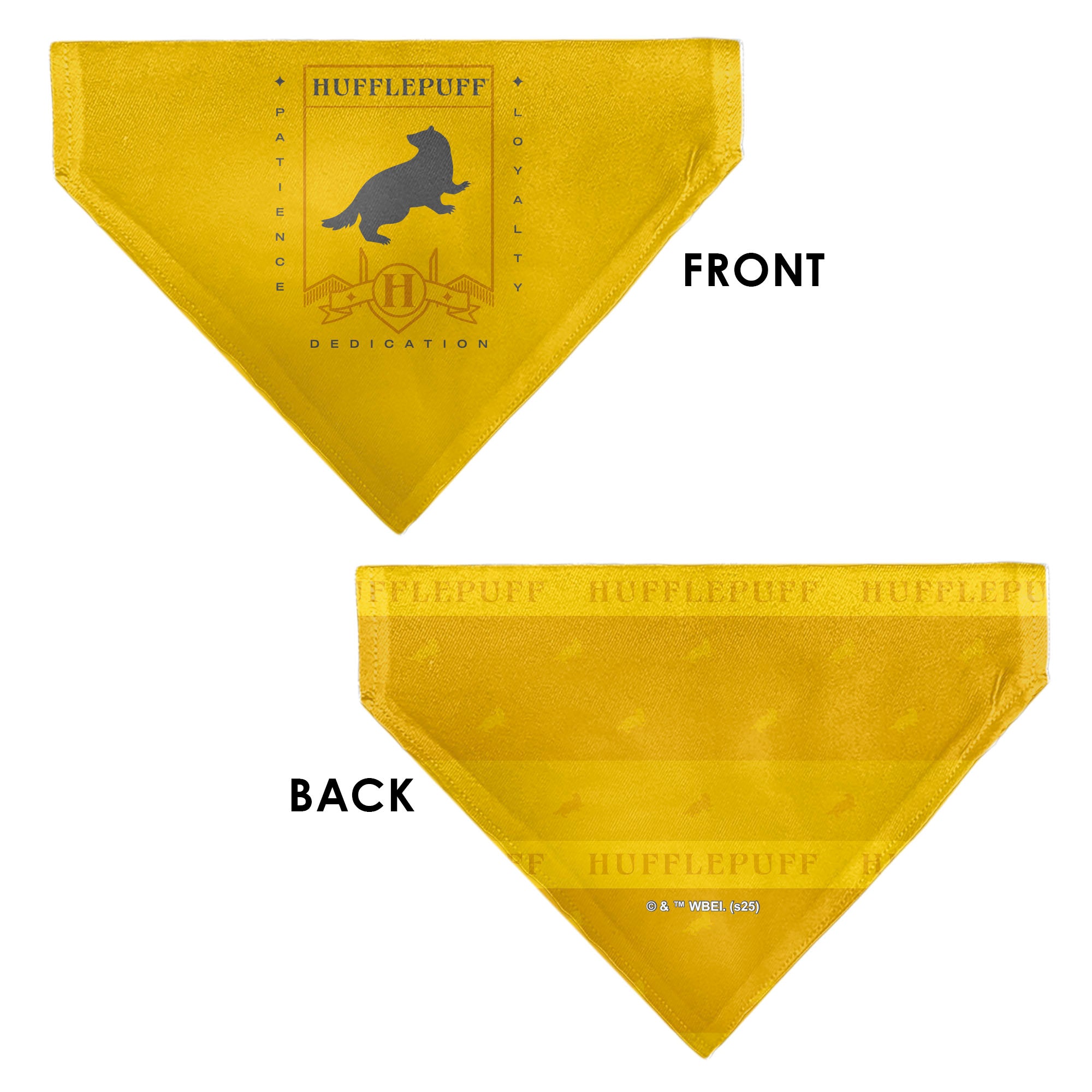Pet Bandana - Harry Potter HUFFLEPUFF Traits Banner and Icons Yellows/Blue Pet Bandanas Harry Potter