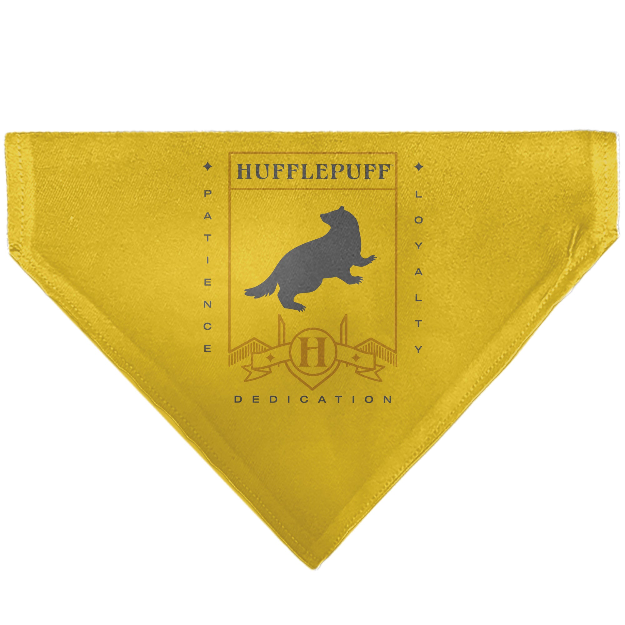 Pet Bandana - Harry Potter HUFFLEPUFF Traits Banner and Icons Yellows/Blue Pet Bandanas Harry Potter