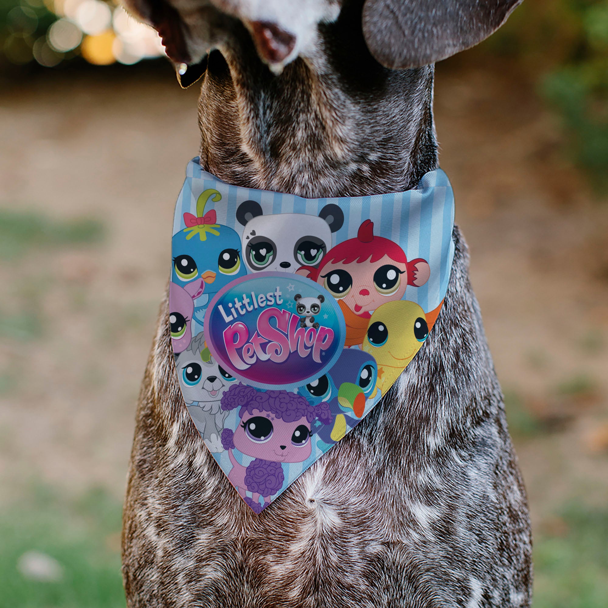 Pet Bandana - LITTLEST PET SHOP Animal Poses and Title Logo Stripe Blues Pet Bandanas Littlest Pet Shop