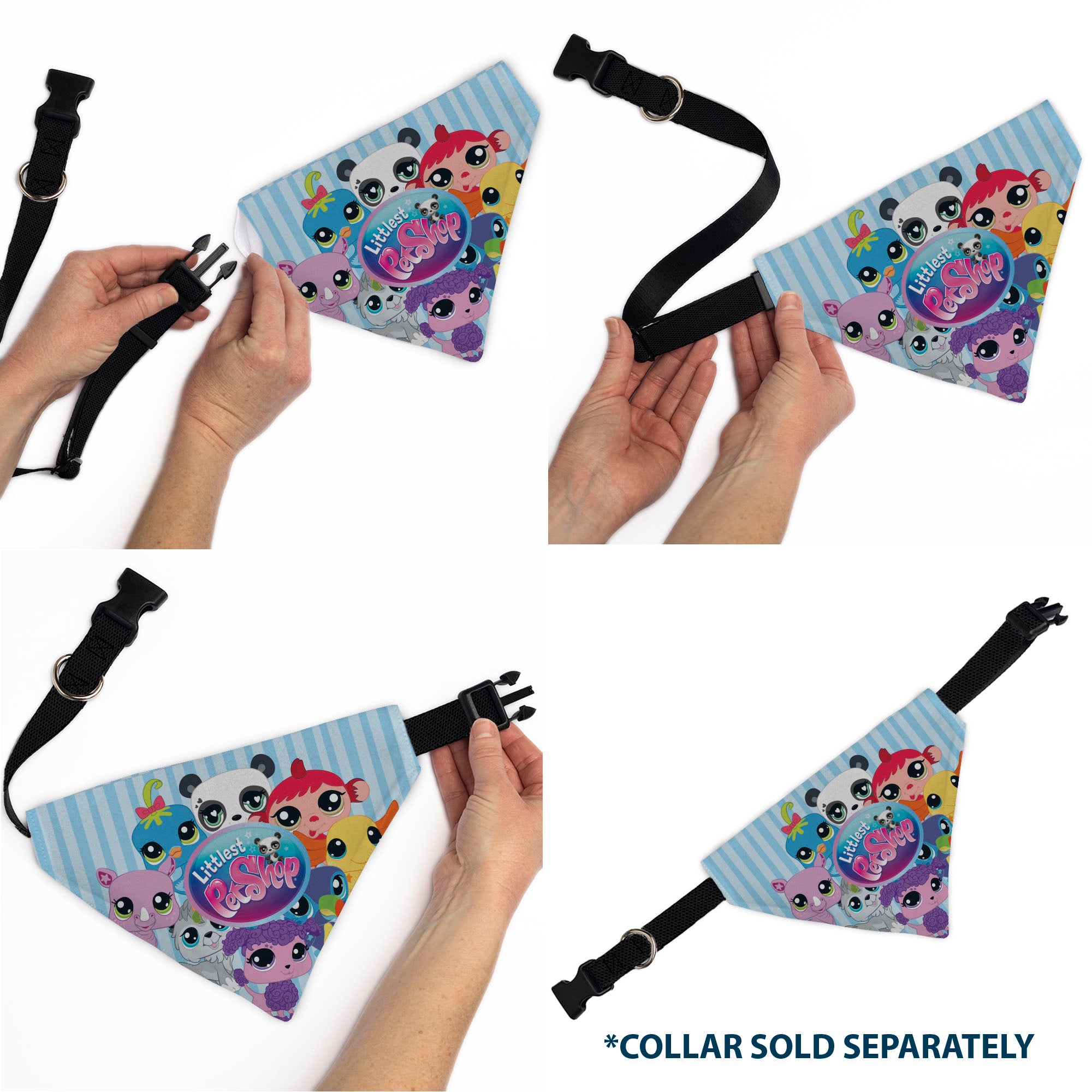 Pet Bandana - LITTLEST PET SHOP Animal Poses and Title Logo Stripe Blues Pet Bandanas Littlest Pet Shop