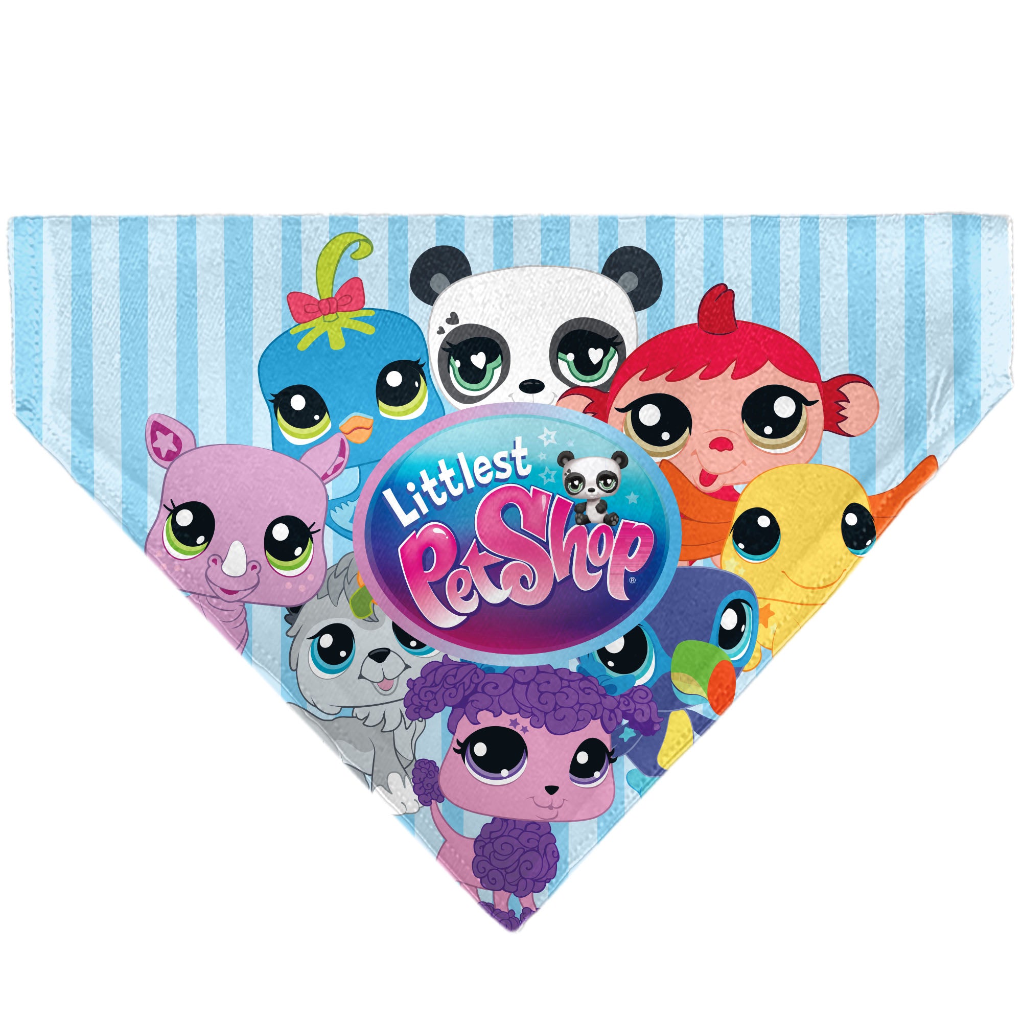 Pet Bandana - LITTLEST PET SHOP Animal Poses and Title Logo Stripe Blues Pet Bandanas Littlest Pet Shop