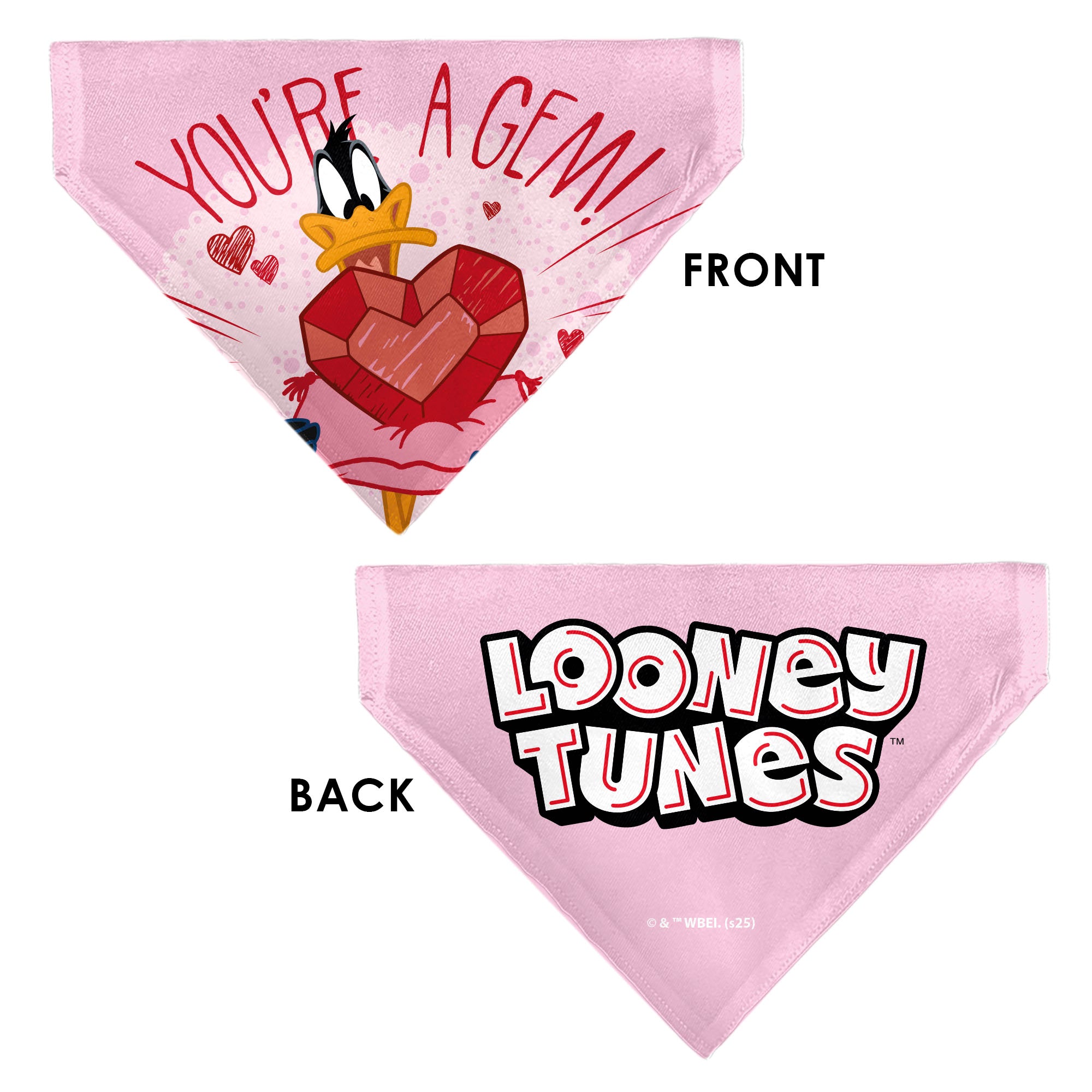 Pet Bandana - Daffy Duck YOU'RE A GEM Heart Pose and Title Logo Pink Pet Bandanas Looney Tunes