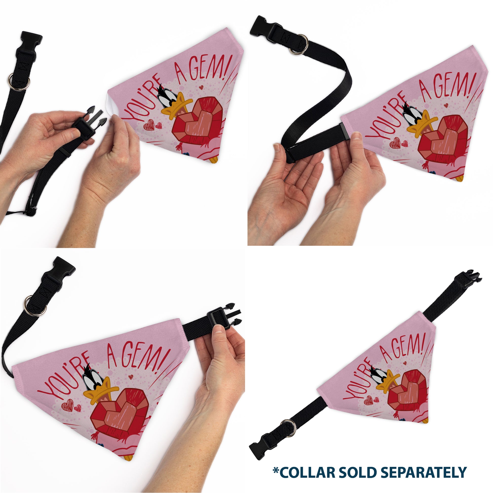 Pet Bandana - Daffy Duck YOU'RE A GEM Heart Pose and Title Logo Pink Pet Bandanas Looney Tunes