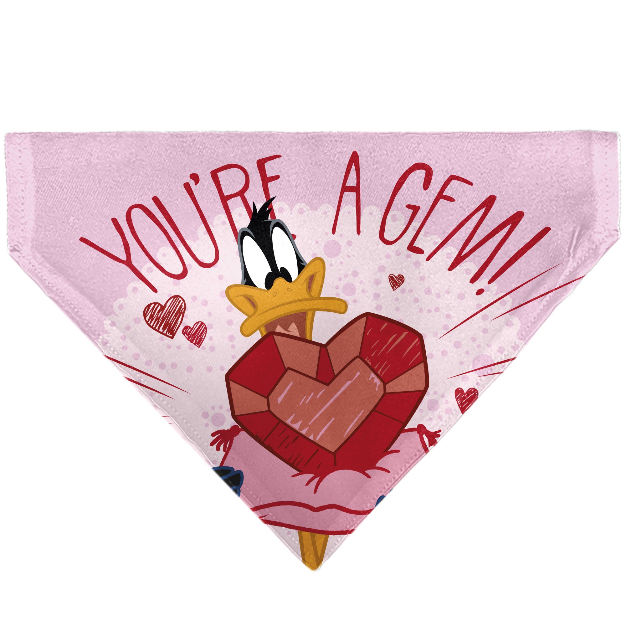 Pet Bandana - Daffy Duck YOU'RE A GEM Heart Pose and Title Logo Pink Pet Bandanas Looney Tunes