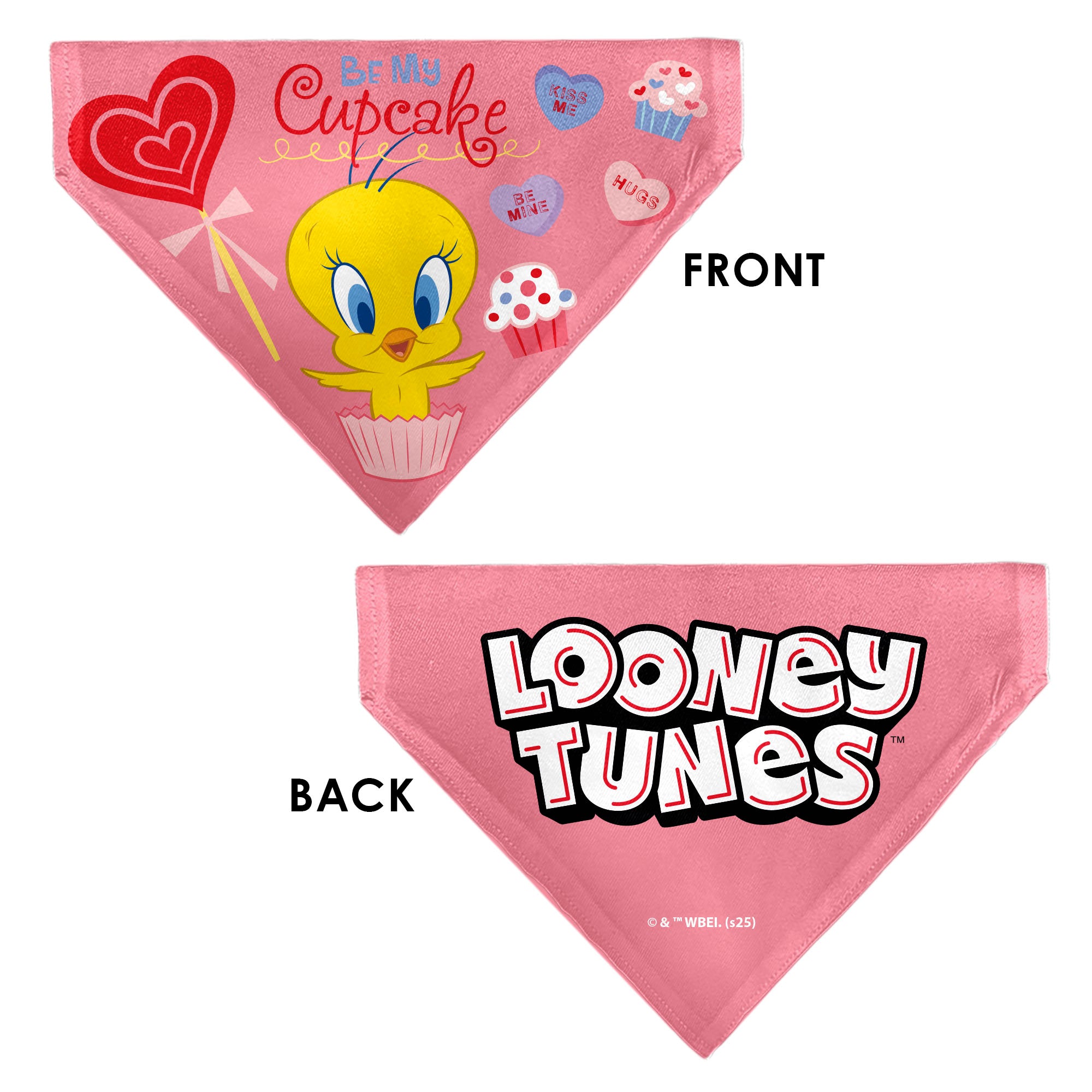 Pet Bandana - Tweety Bird BE MY CUPCAKE Sweets Pose and Title Logo Pink Pet Bandanas Looney Tunes