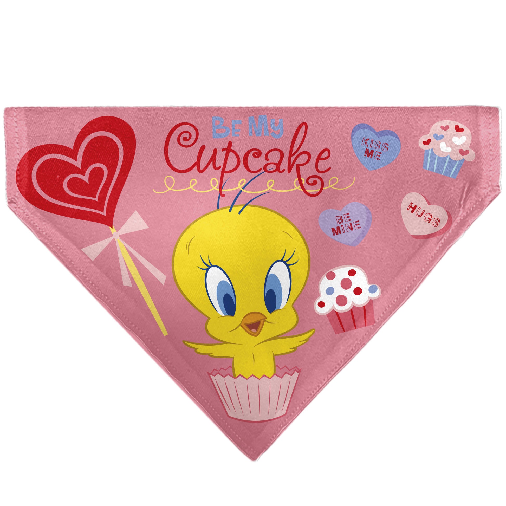 Pet Bandana - Tweety Bird BE MY CUPCAKE Sweets Pose and Title Logo Pink Pet Bandanas Looney Tunes