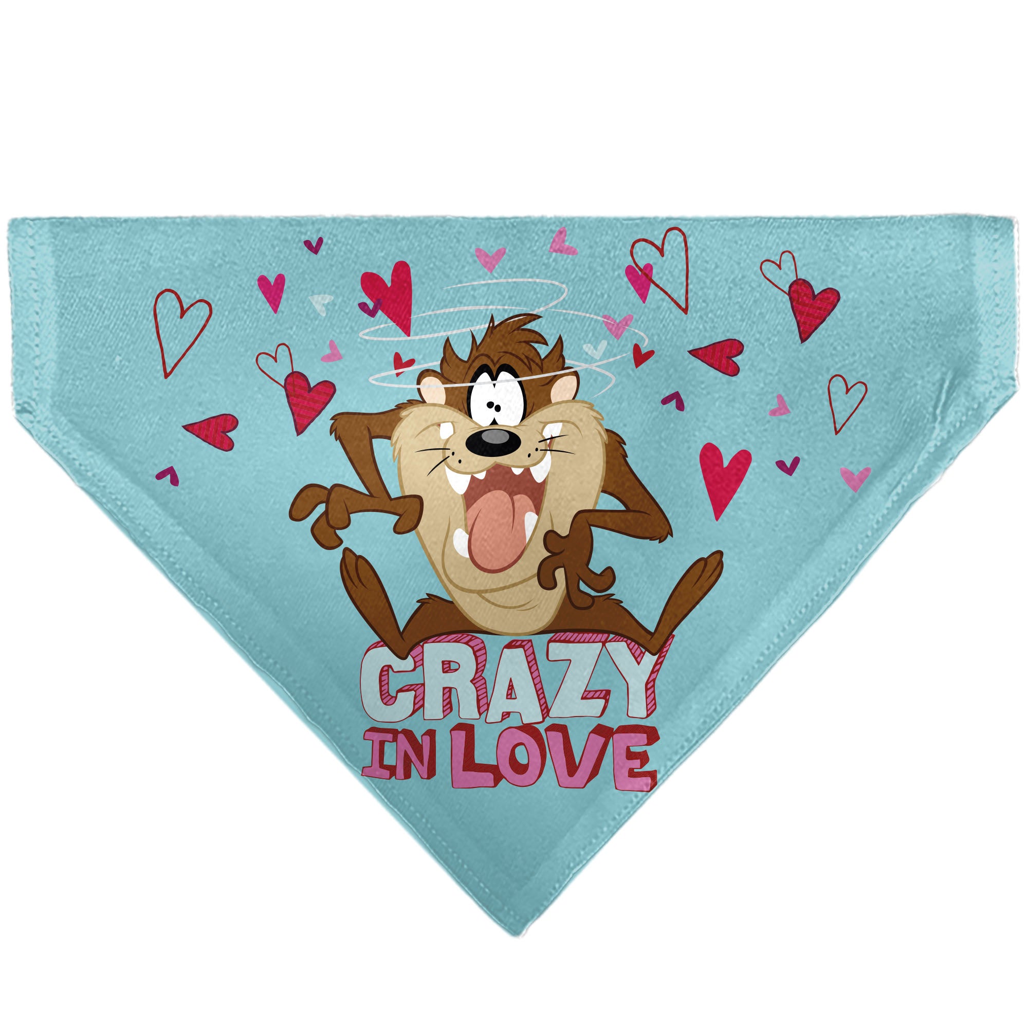 Pet Bandana - Taz Tasmanian Devil CRAZY IN LOVE Heart Pose and Title Logo Blue Pet Bandanas Looney Tunes