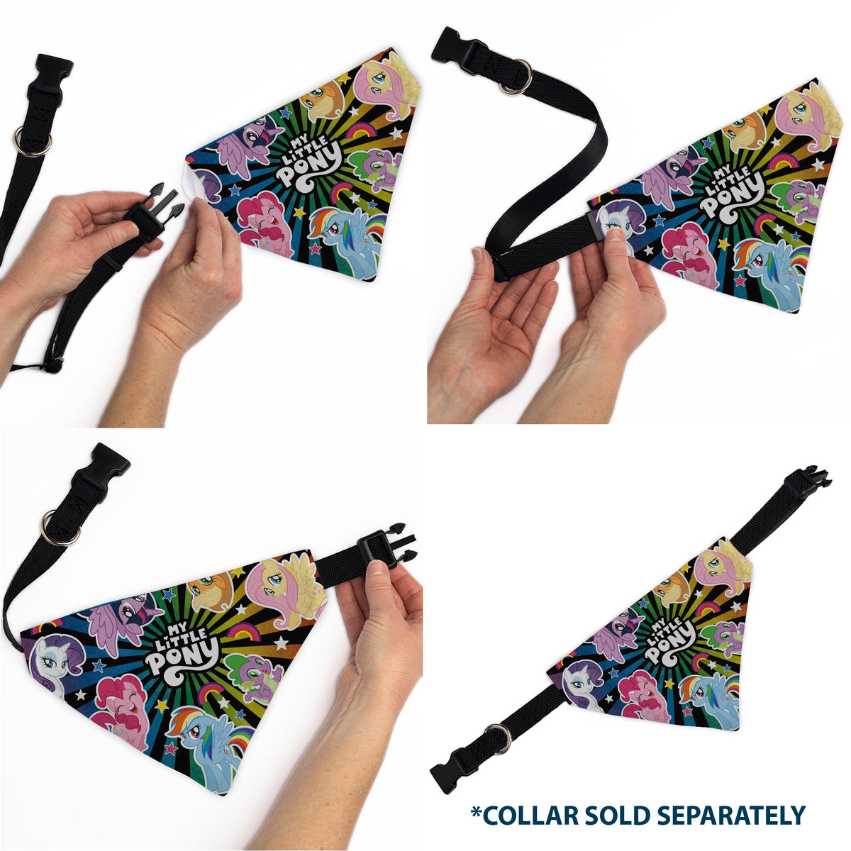 Pet Bandana - MY LITTLE PONY Mane Six and Spike Sunburst Black/Multi Color Pet Bandanas My Little Pony
