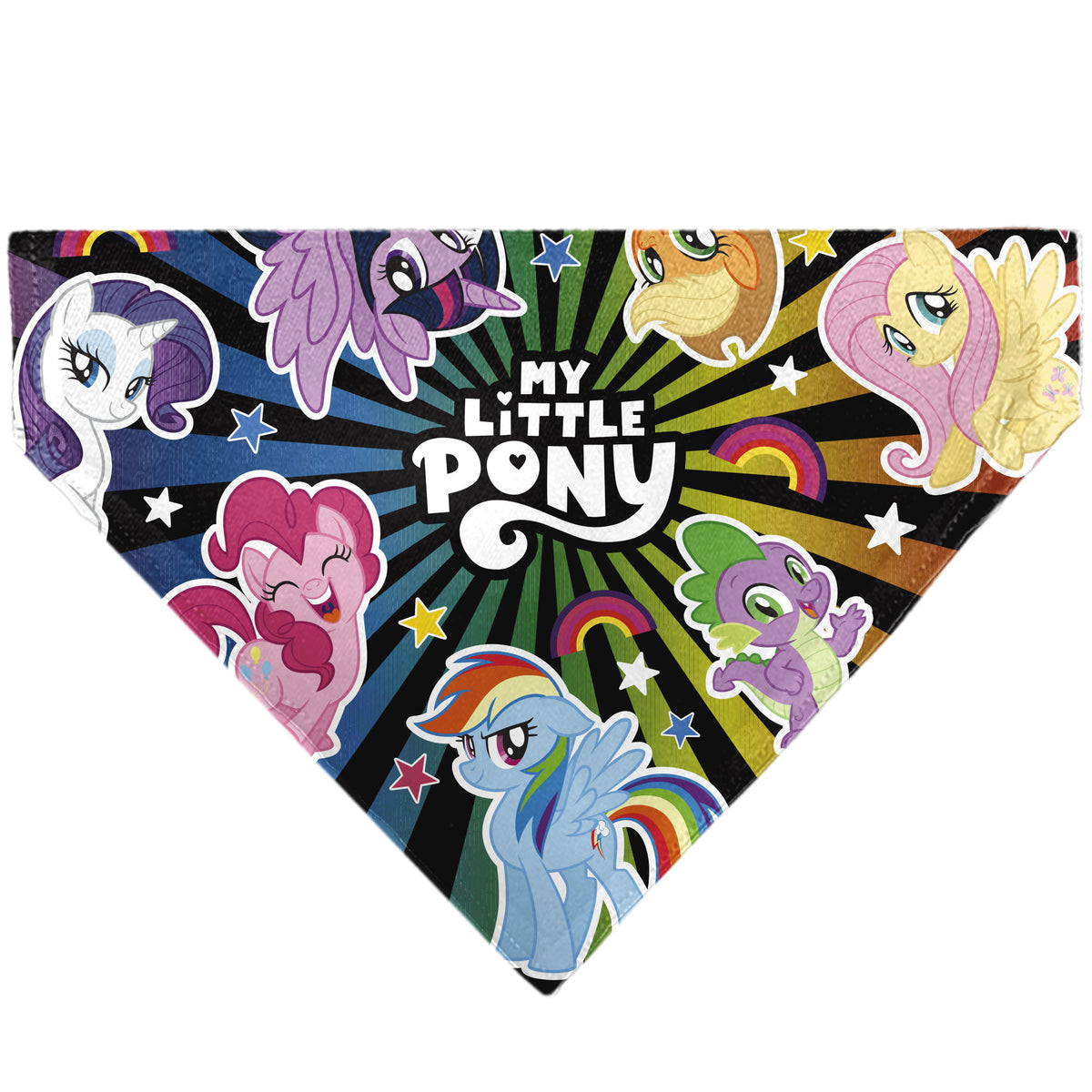 Pet Bandana - MY LITTLE PONY Mane Six and Spike Sunburst Black/Multi Color Pet Bandanas My Little Pony