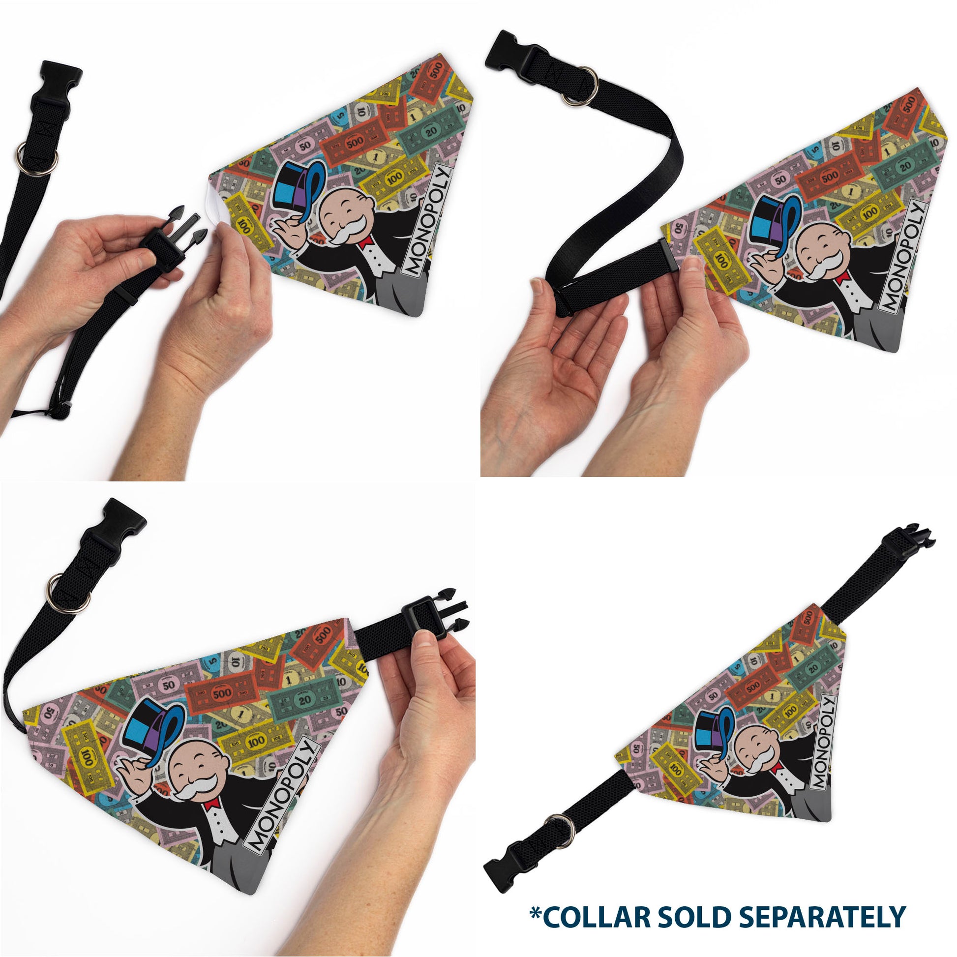 Pet Bandana - Mr. Monopoly Poses Play Money Stacked Multi Color Pet Bandanas Monopoly