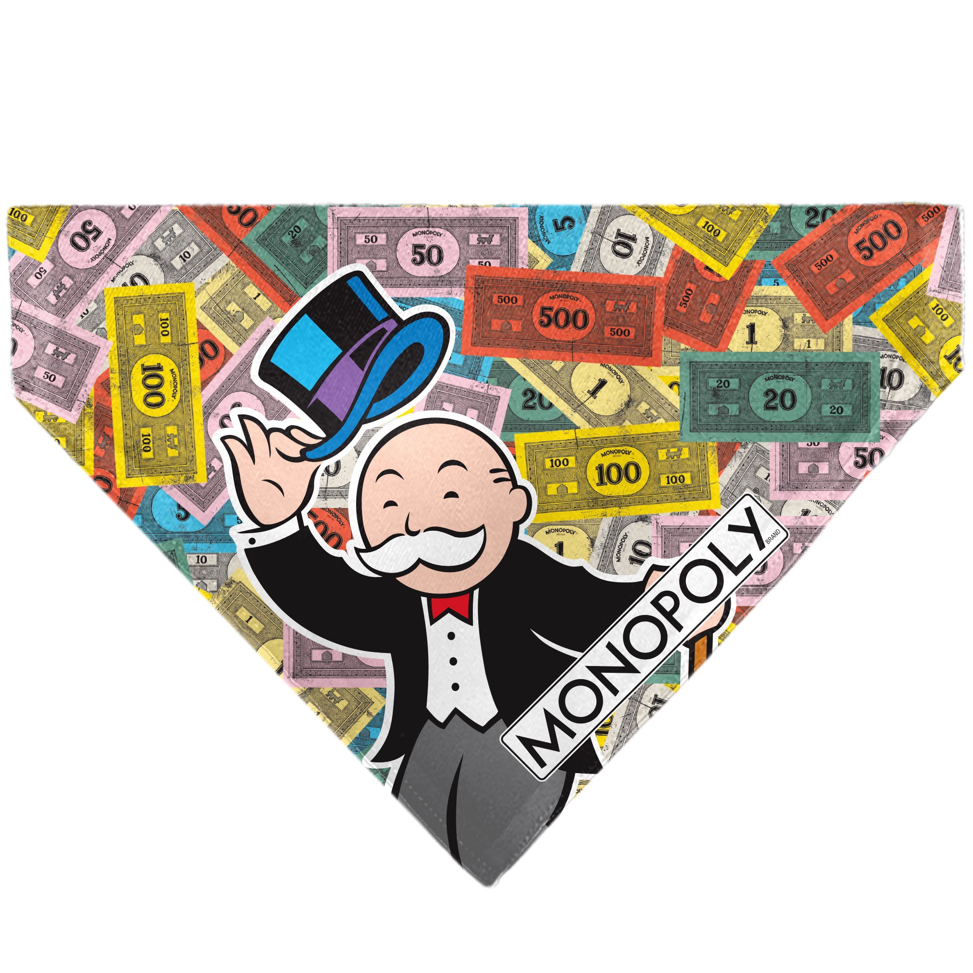 Pet Bandana - Mr. Monopoly Poses Play Money Stacked Multi Color Pet Bandanas Monopoly