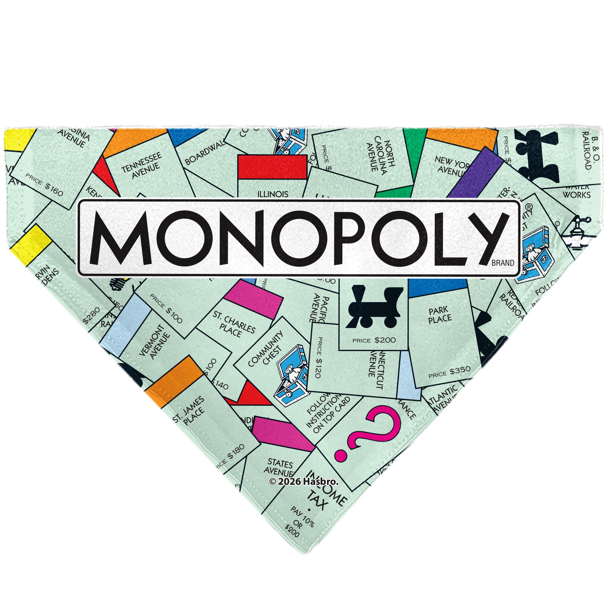 Pet Bandana - Monopoly Game Board and Space Icons Stacked Pet Bandanas Monopoly