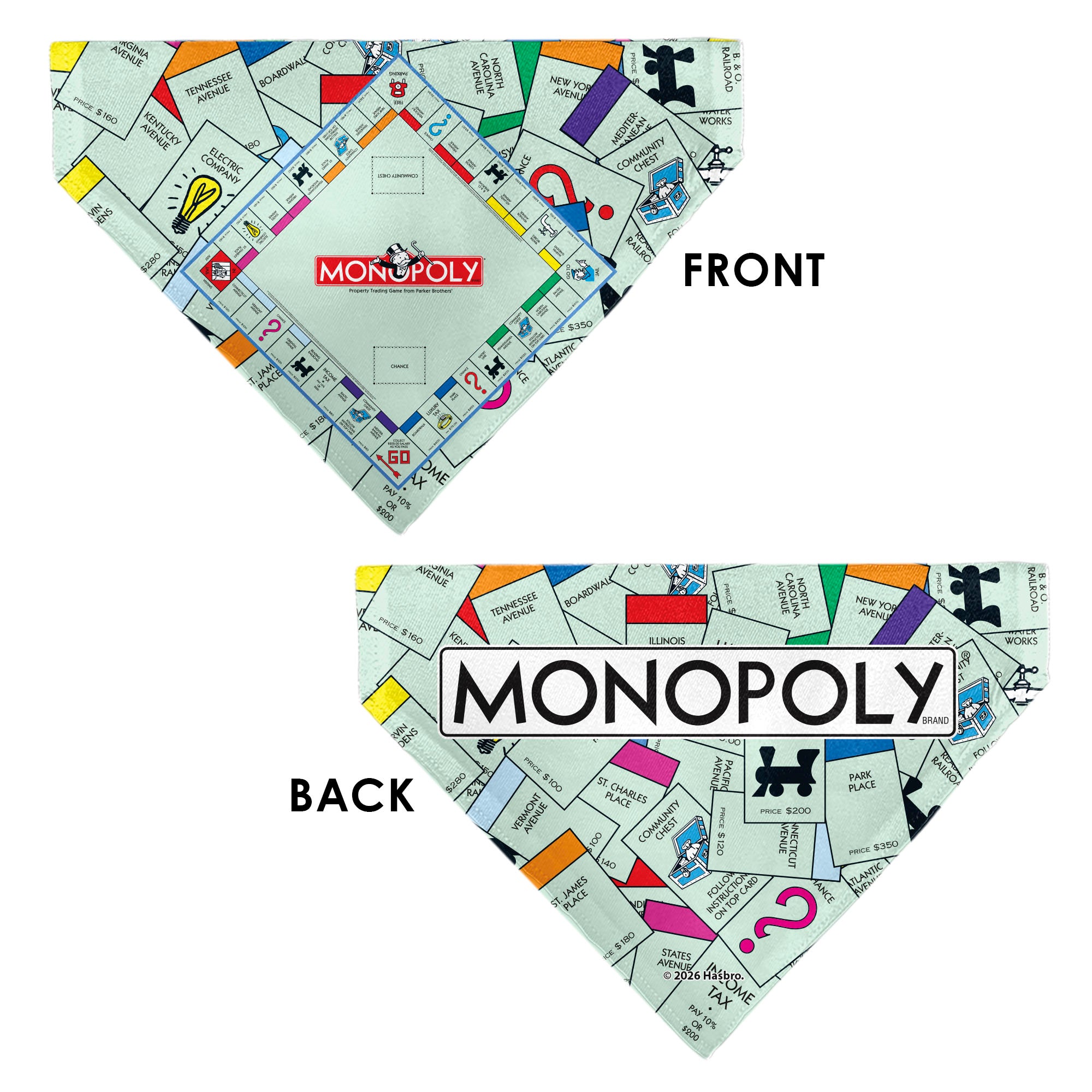 Pet Bandana - Monopoly Game Board and Space Icons Stacked Pet Bandanas Monopoly