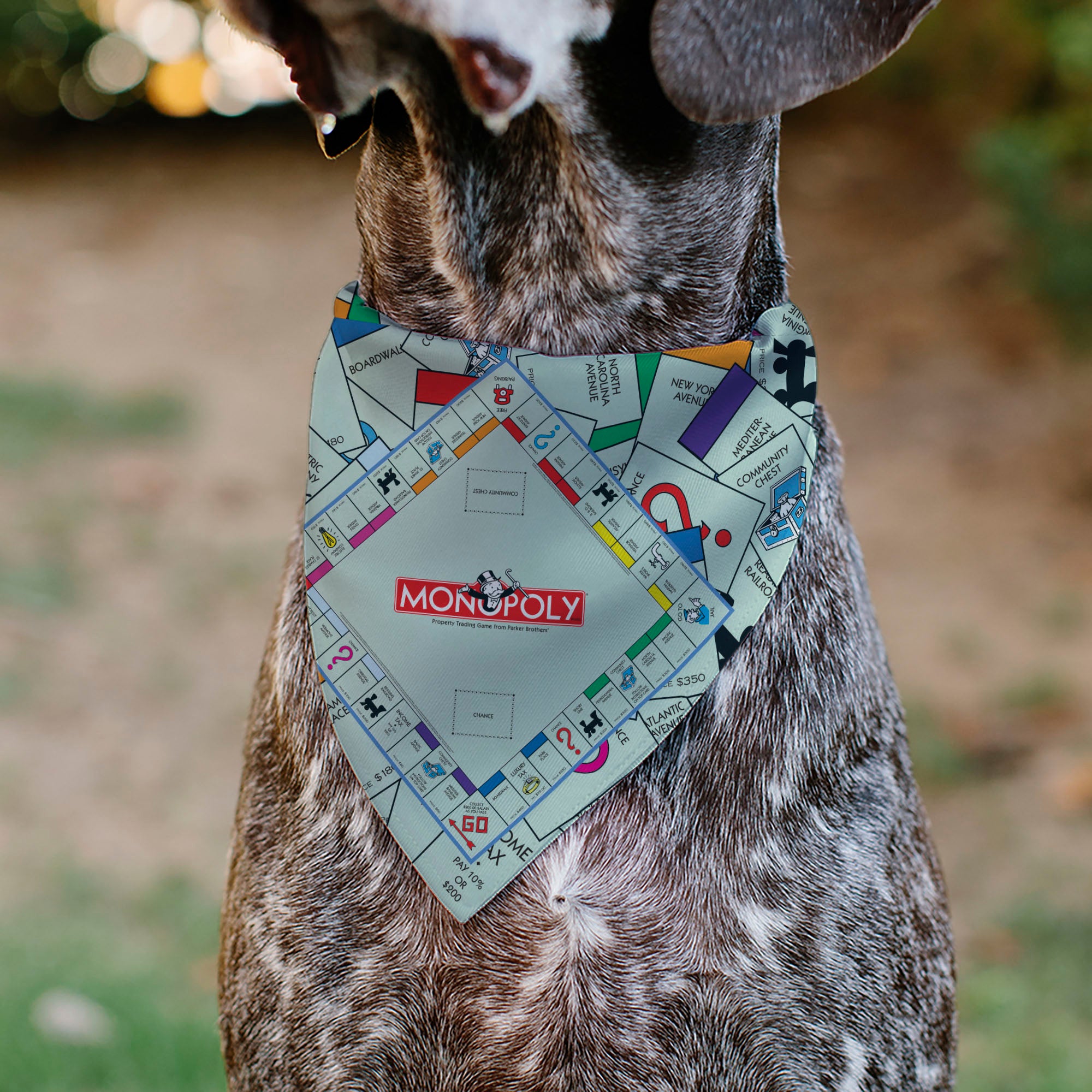 Pet Bandana - Monopoly Game Board and Space Icons Stacked Pet Bandanas Monopoly