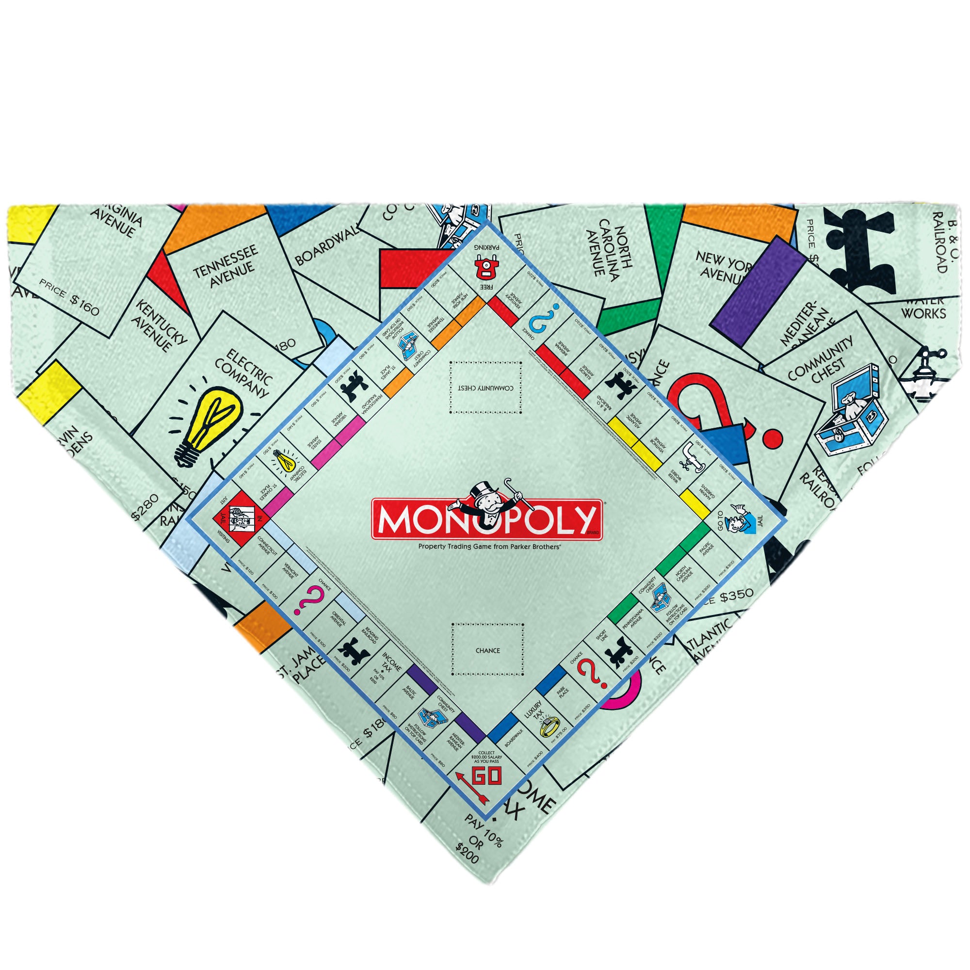 Pet Bandana - Monopoly Game Board and Space Icons Stacked Pet Bandanas Monopoly