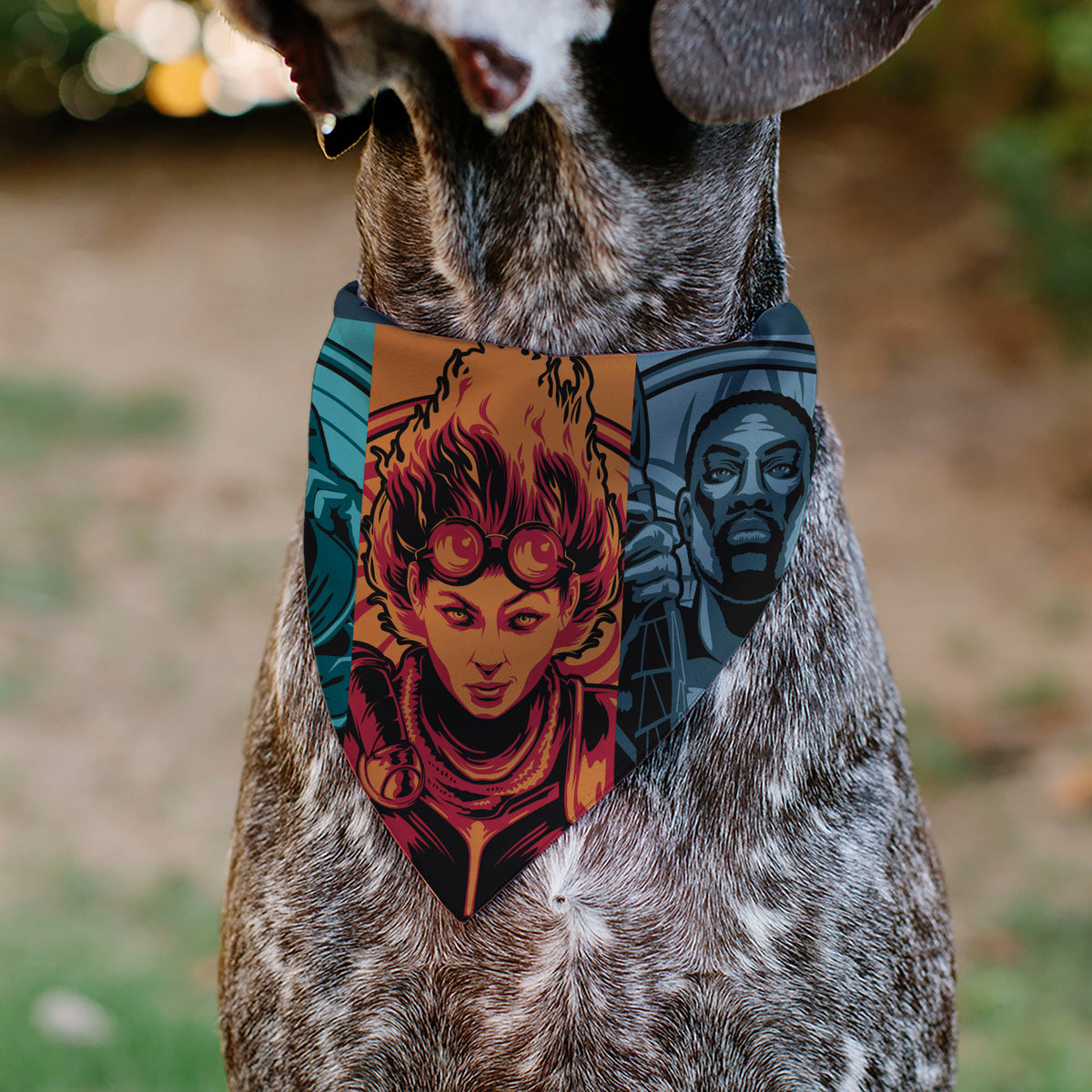 Pet Bandana - Magic the Gathering Three Planeswalker Pose Blocks Blues/Oranges Pet Bandanas Magic the Gathering