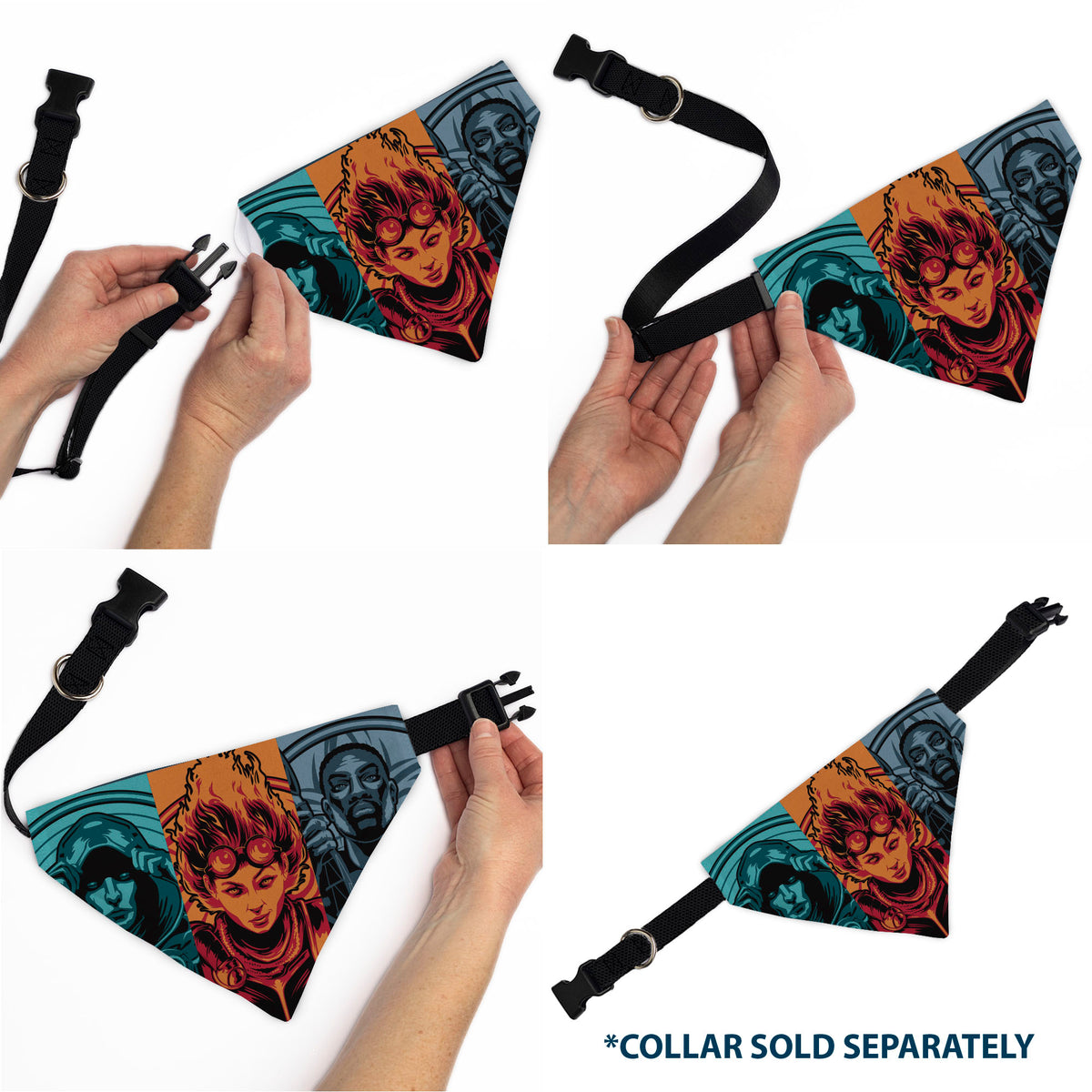 Pet Bandana - Magic the Gathering Three Planeswalker Pose Blocks Blues/Oranges Pet Bandanas Magic the Gathering