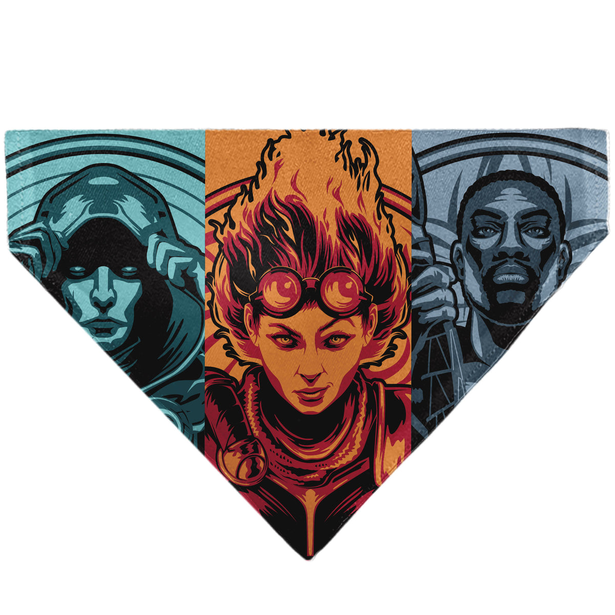 Pet Bandana - Magic the Gathering Three Planeswalker Pose Blocks Blues/Oranges Pet Bandanas Magic the Gathering
