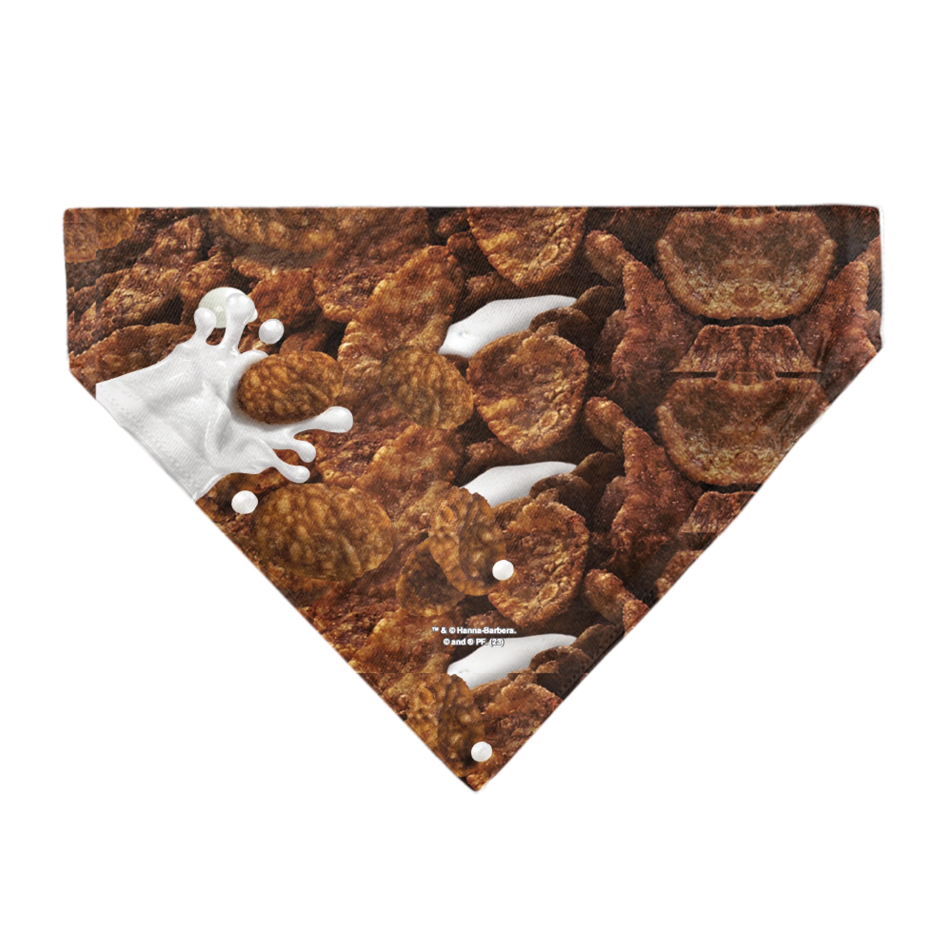 Pet Bandana - COCOA PEBBLES Fred Flintstone and Barney Rubble Cereal Box Print and Vivid Cereal Brown Pet Bandanas The Flintstones