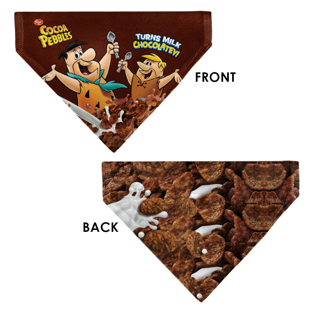 Pet Bandana - COCOA PEBBLES Fred Flintstone and Barney Rubble Cereal Box Print and Vivid Cereal Brown Pet Bandanas The Flintstones