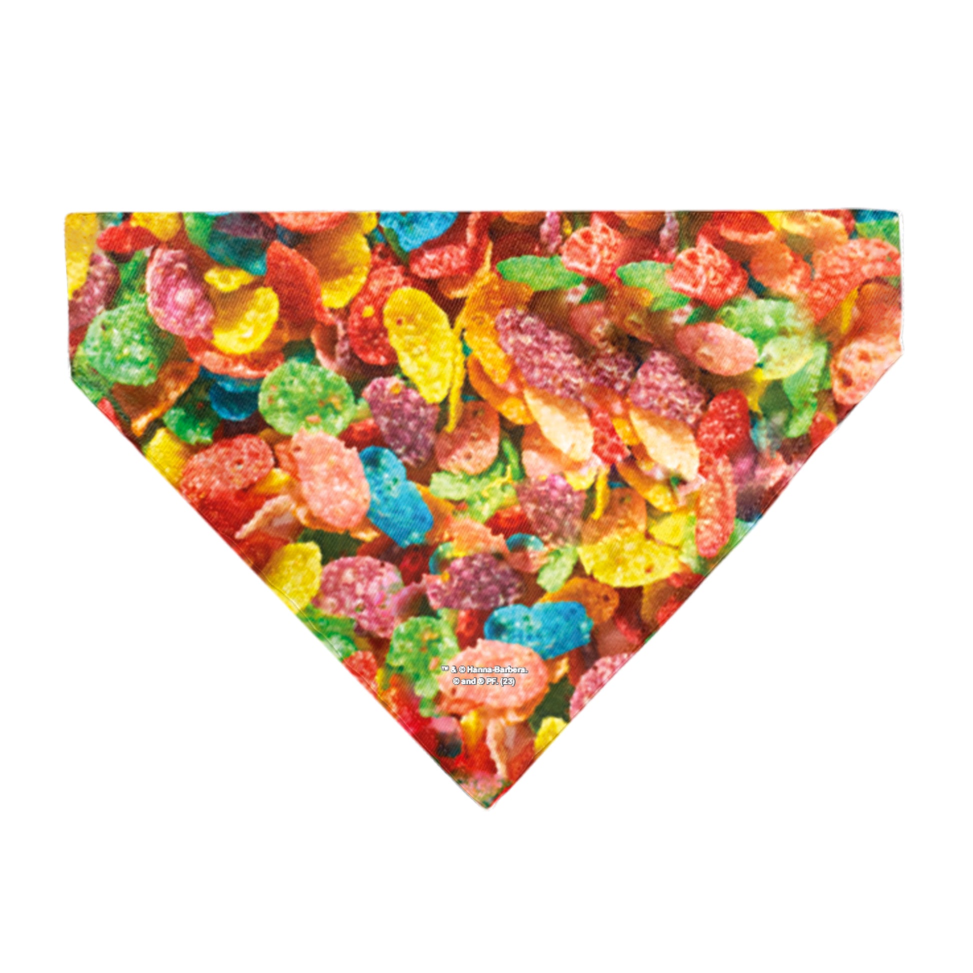 Pet Bandana - FRUITY PEBBLES Fred Flintstone and Barney Rubble Cereal Box Print and Vivid Cereal Multi Color Pet Bandanas The Flintstones