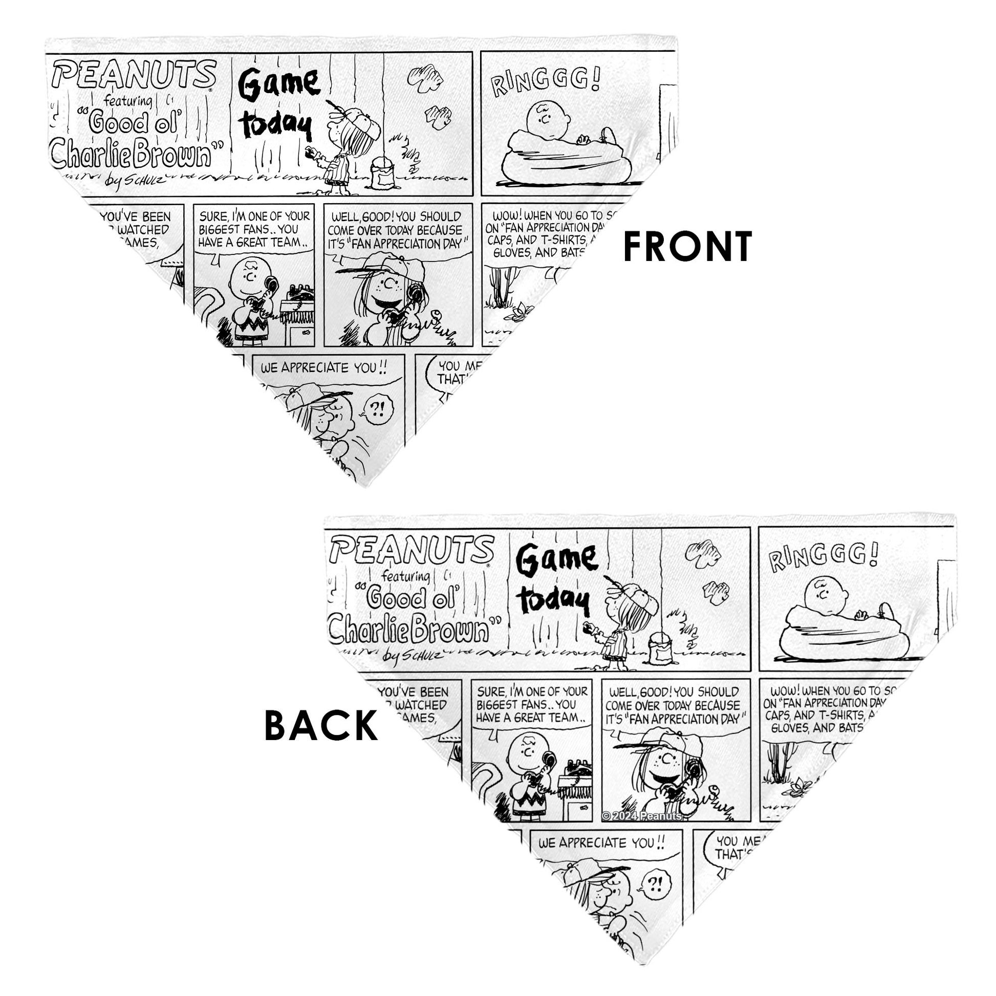 Pet Bandana - PEANUTS Good Ol Charlie Brown Comic Scene Blocks White/Black Pet Bandanas Peanuts