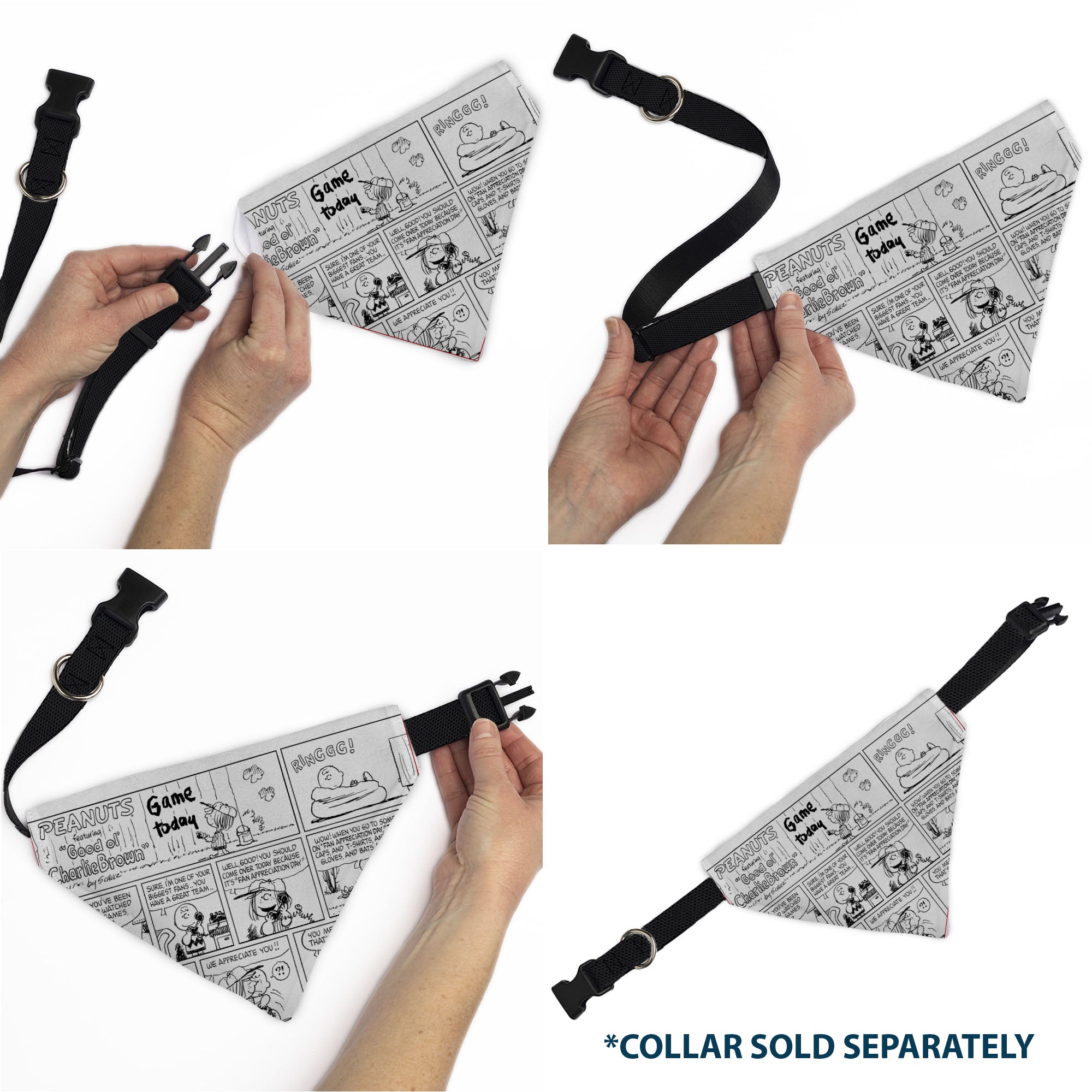 Pet Bandana - PEANUTS Good Ol Charlie Brown Comic Scene Blocks White/Black Pet Bandanas Peanuts