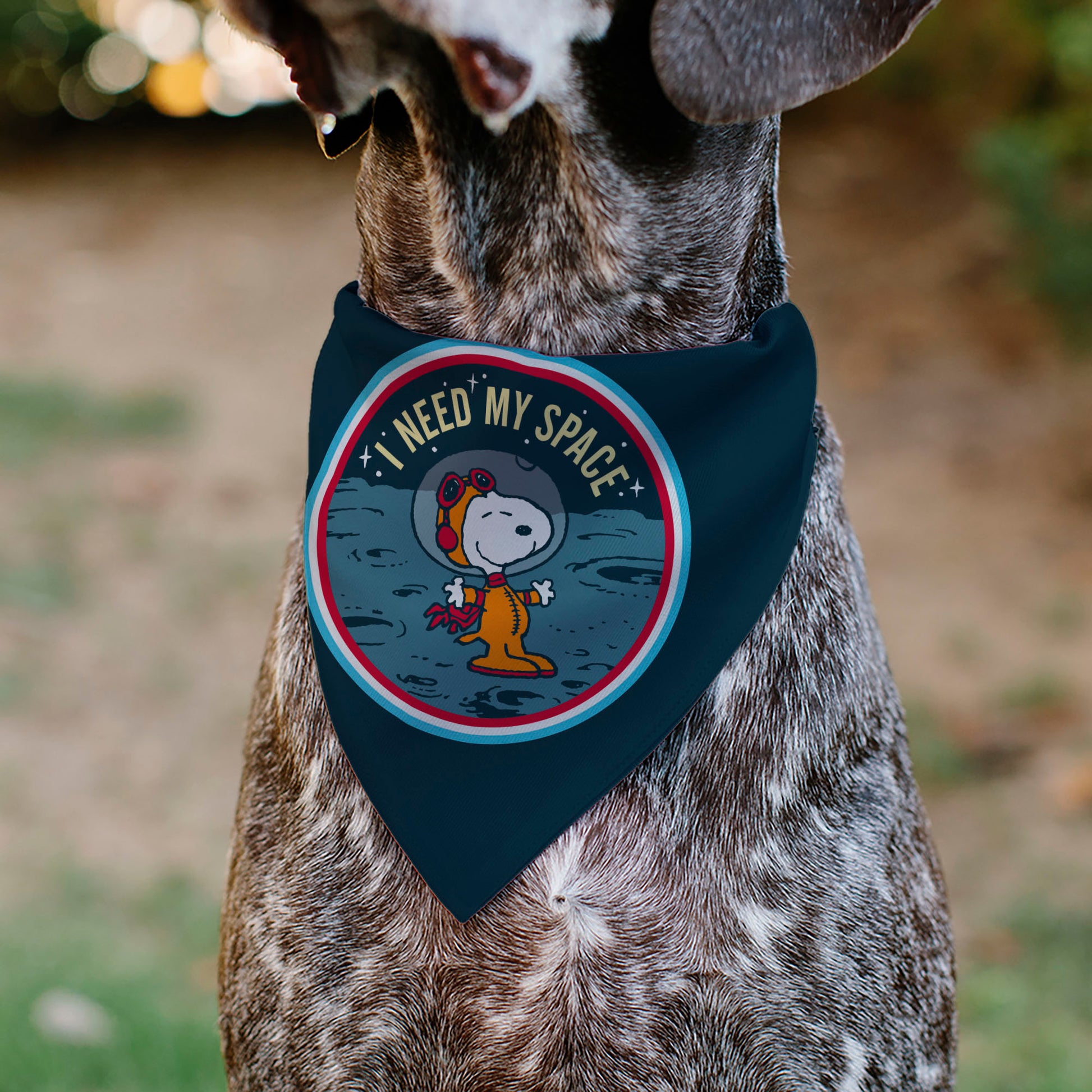 Pet Bandana - Peanuts Astronaut Snoopy I NEED MY SPACE Pose Blue Pet Bandanas Peanuts