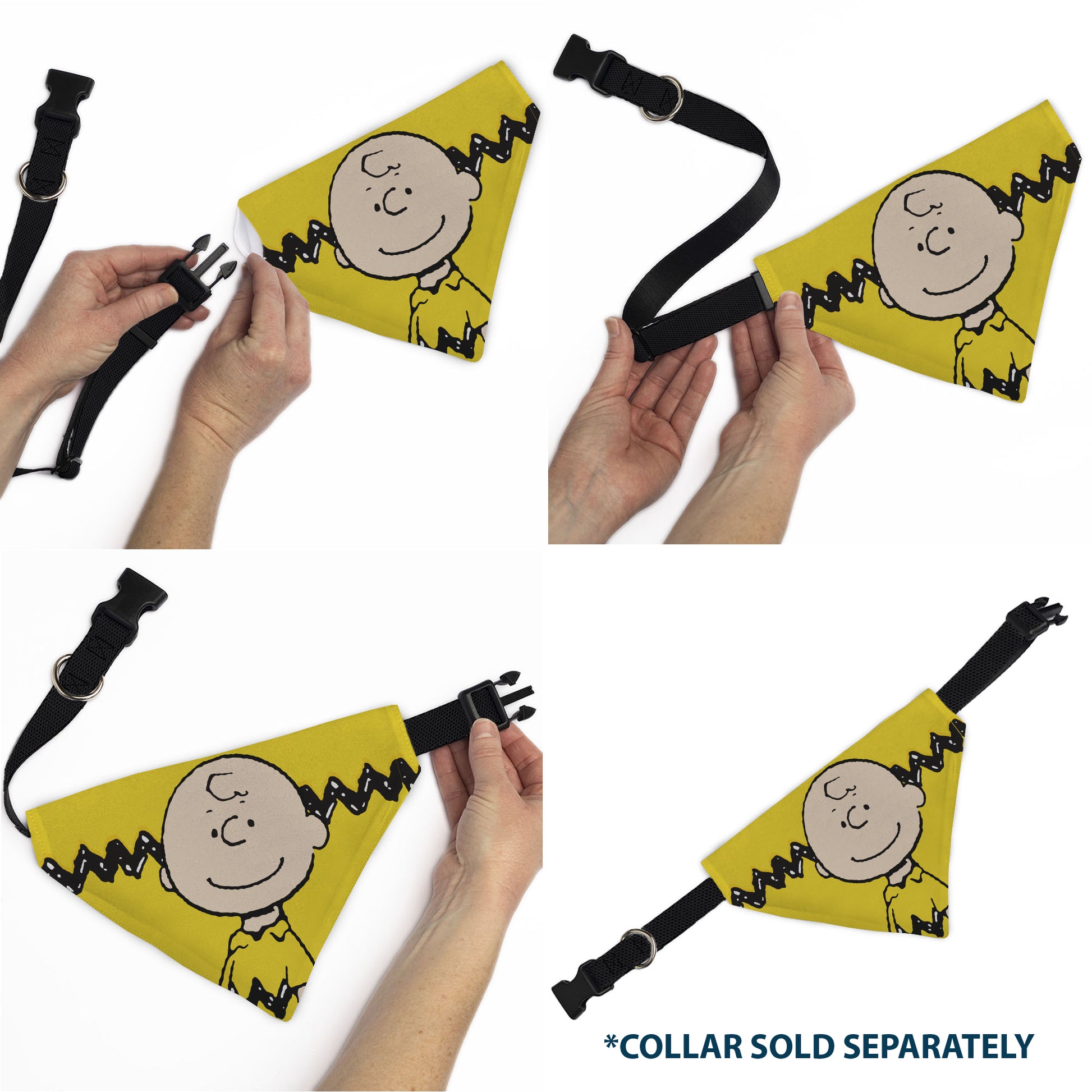 Pet Bandana - Peanuts Charlie Brown Smiling Face Pose with Stripe Yellow Pet Bandanas Peanuts