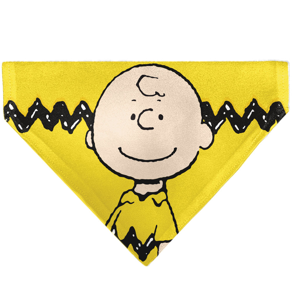 Pet Bandana - Peanuts Charlie Brown Smiling Face Pose with Stripe Yellow Pet Bandanas Peanuts