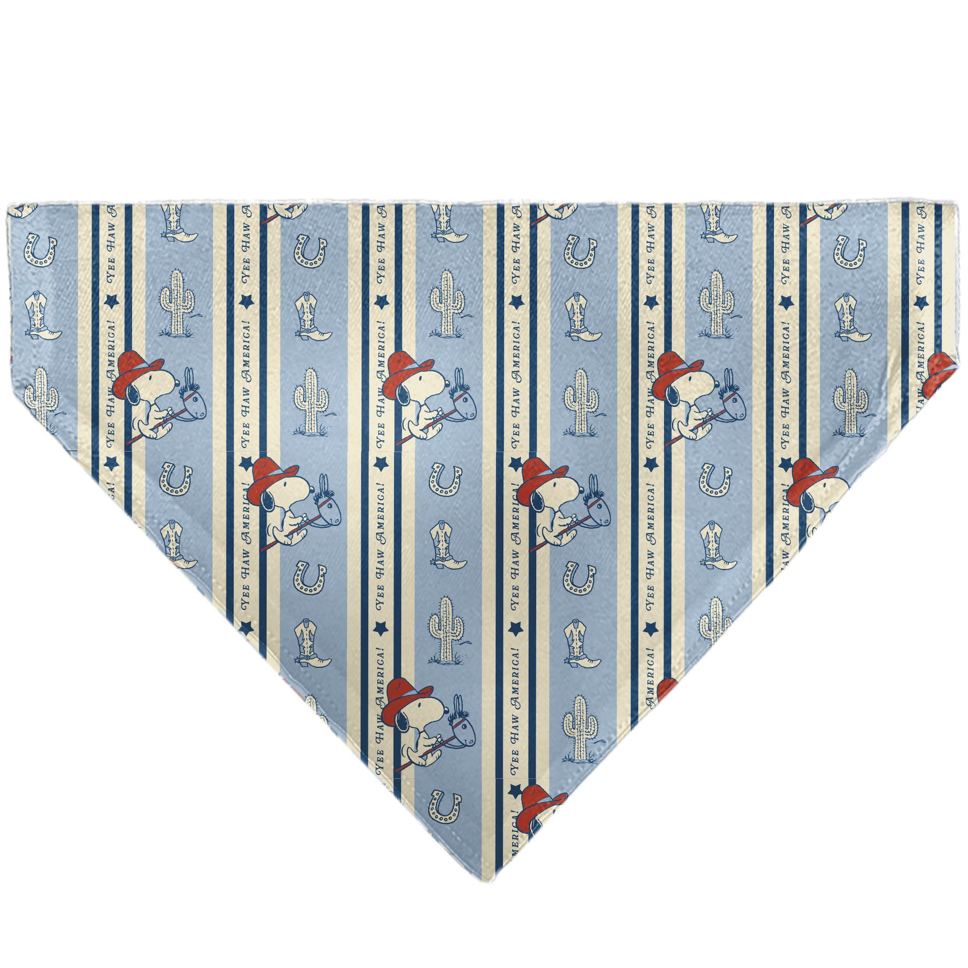 Pet Bandana - Peanuts Snoopy YEE HAW AMERICA Pose and Icons Ivory/Blues/Red Pet Bandanas Peanuts