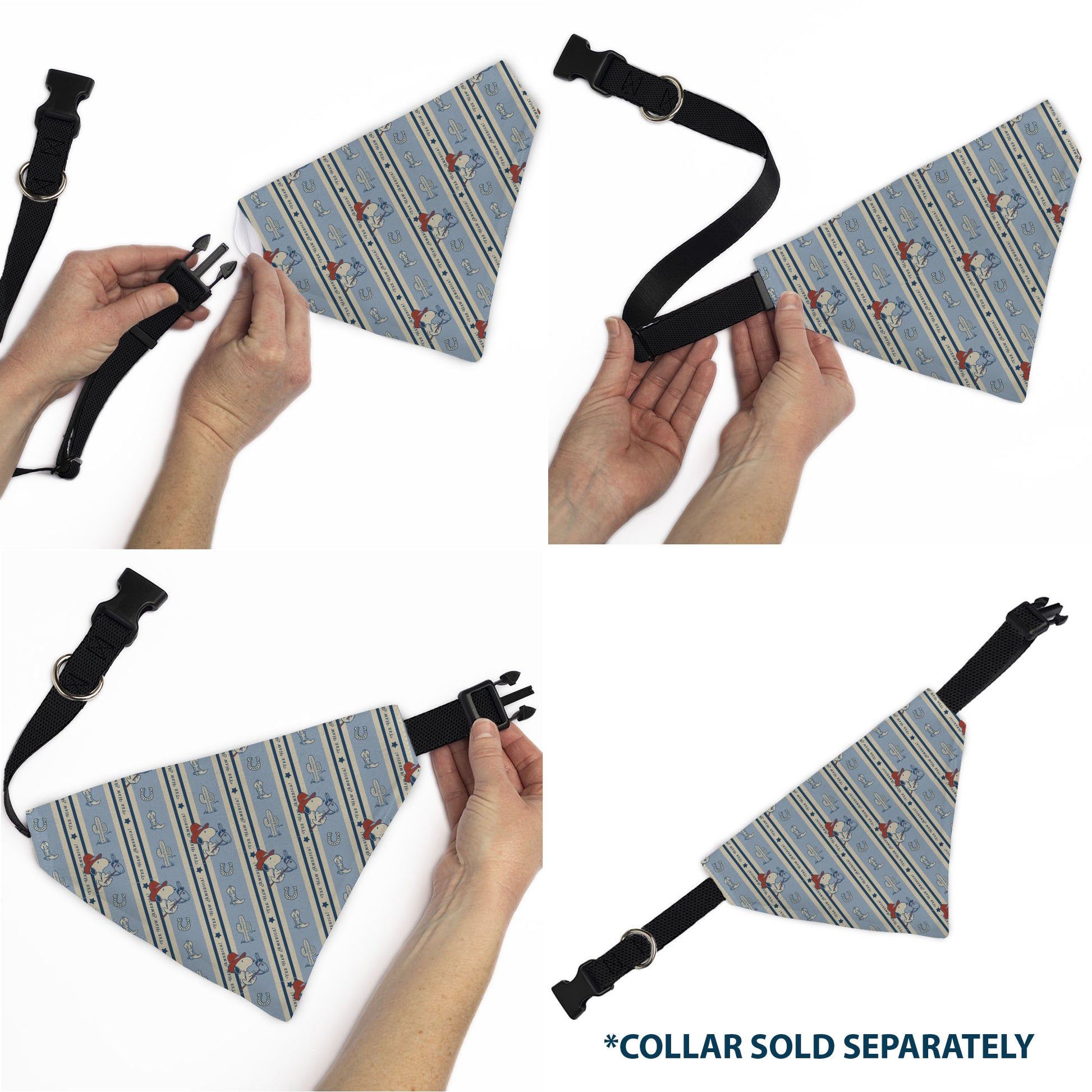 Pet Bandana - Peanuts Snoopy YEE HAW AMERICA Pose and Icons Ivory/Blues/Red Pet Bandanas Peanuts