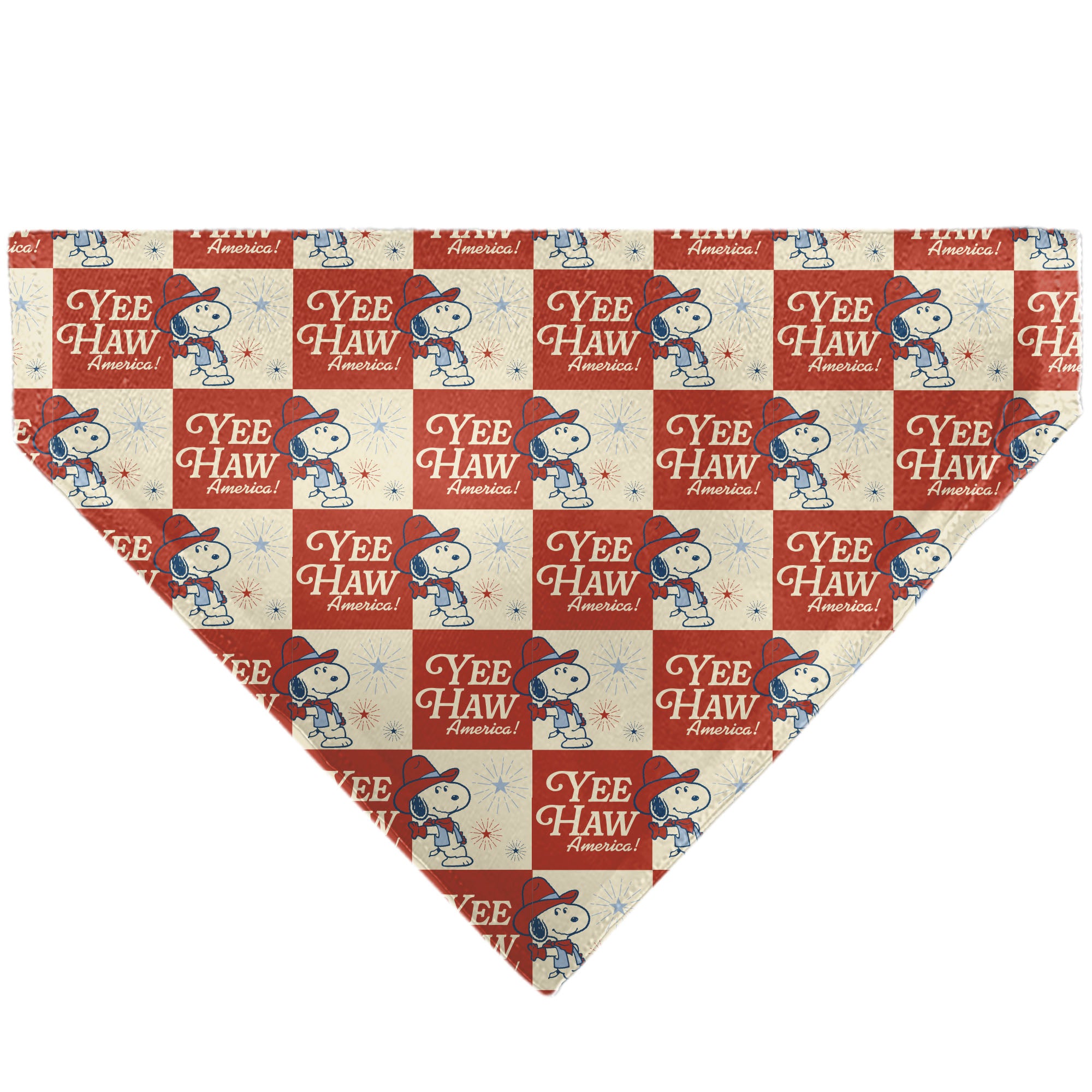 Pet Bandana - Peanuts Snoopy YEE HAW AMERICA Pose Checker Ivory/Red/Blues Pet Bandanas Peanuts