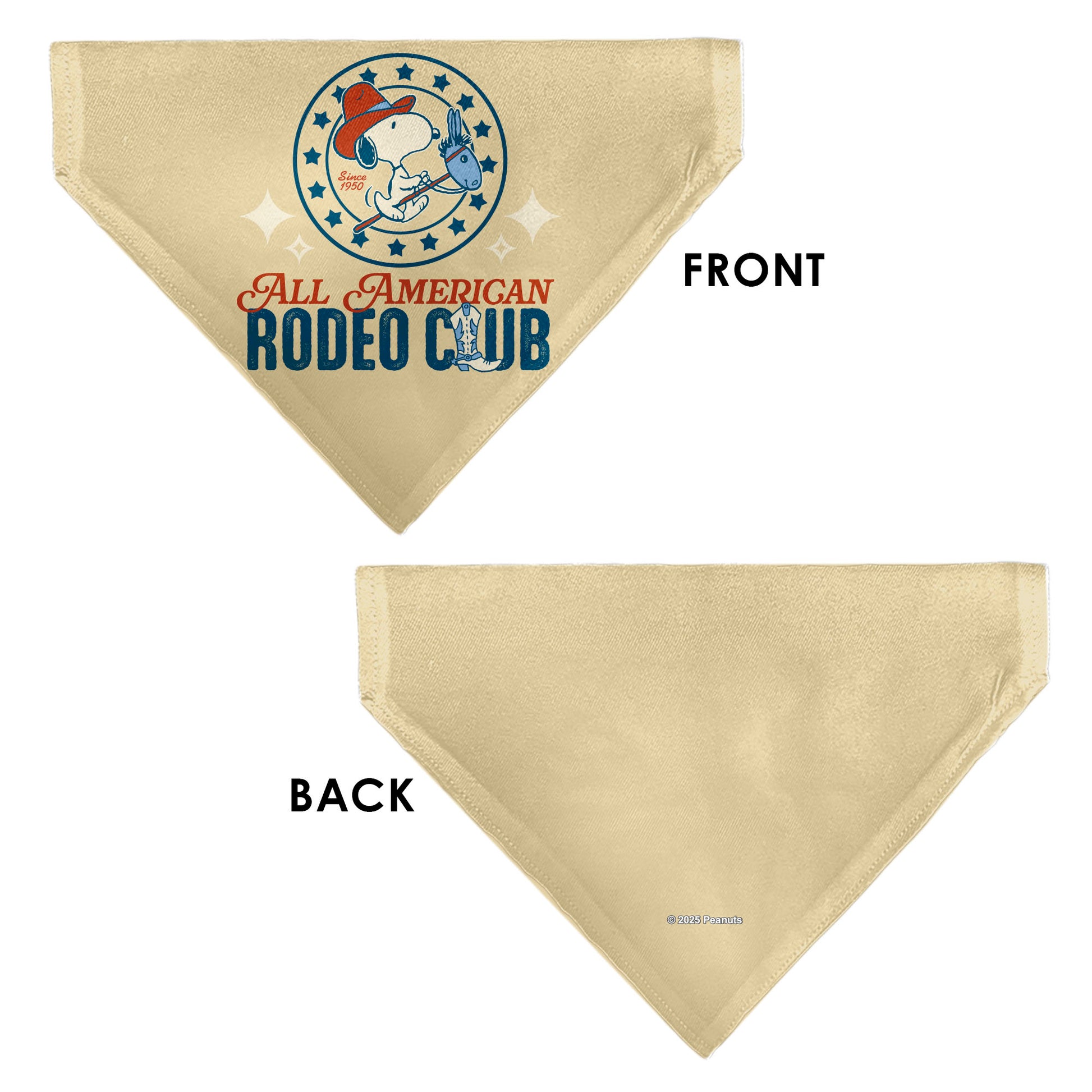 Pet Bandana - Peanuts Snoopy ALL AMERICAN RODEO CLUB Pose Beige/Red/Blues Pet Bandanas Peanuts