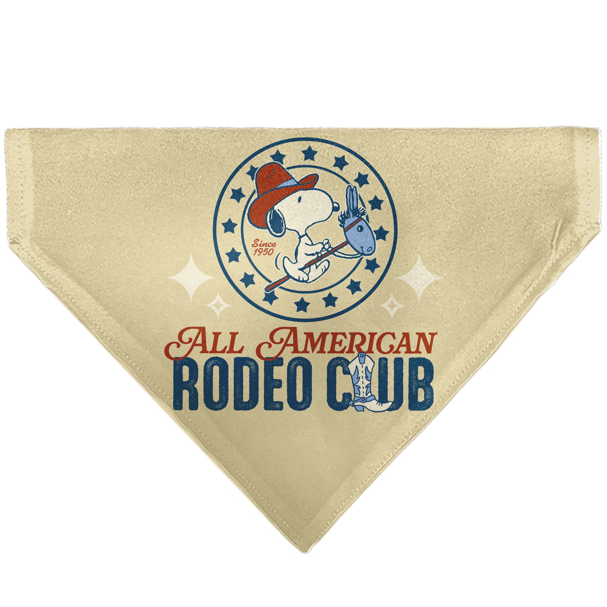 Pet Bandana - Peanuts Snoopy ALL AMERICAN RODEO CLUB Pose Beige/Red/Blues Pet Bandanas Peanuts