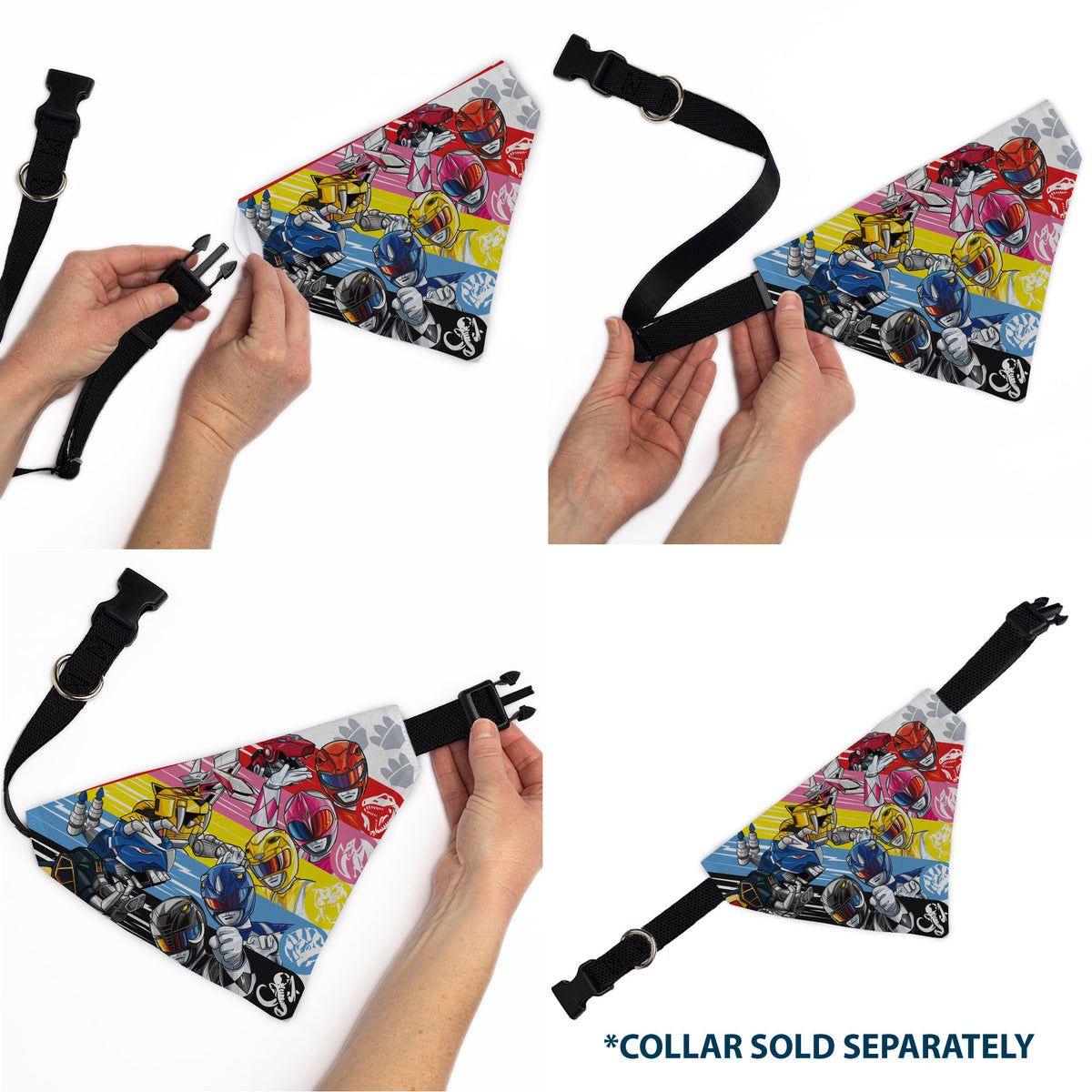 Pet Bandana - Power Rangers Pose and Zord Stripes Multi Color Pet Bandanas Power Rangers