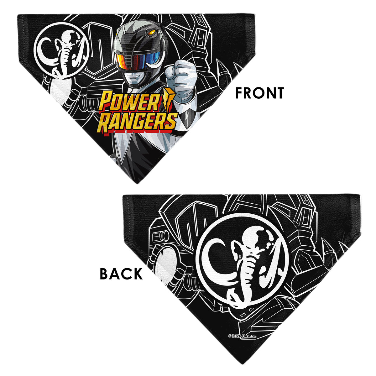 Pet Bandana - POWER RANGERS Black Mastodon Coin Icon and Zord Black/White Pet Bandanas Power Rangers