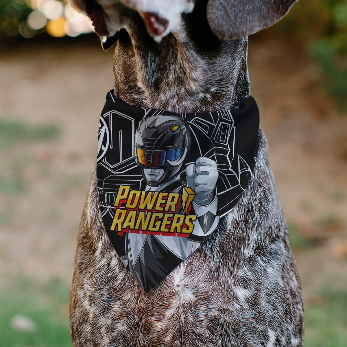 Pet Bandana - POWER RANGERS Black Mastodon Coin Icon and Zord Black/White Pet Bandanas Power Rangers