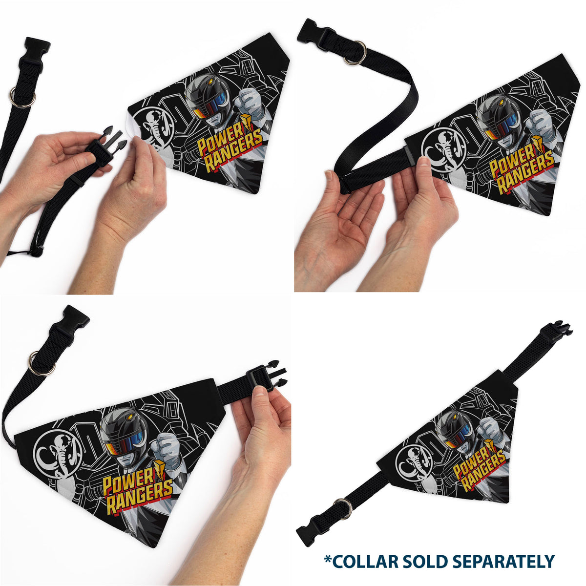 Pet Bandana - POWER RANGERS Black Mastodon Coin Icon and Zord Black/White Pet Bandanas Power Rangers