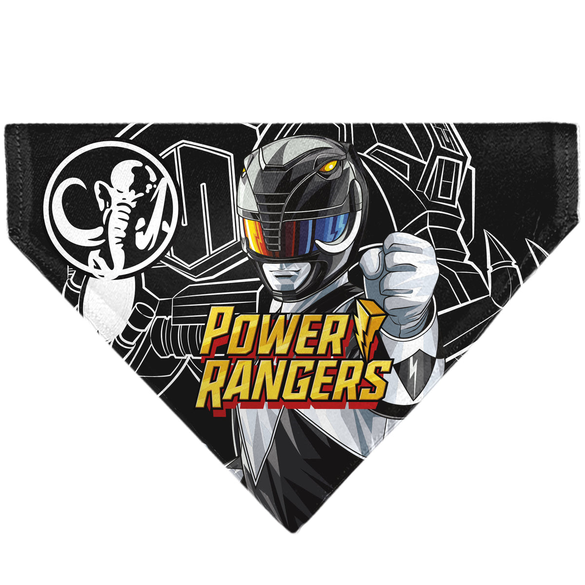 Pet Bandana - POWER RANGERS Black Mastodon Coin Icon and Zord Black/White Pet Bandanas Power Rangers