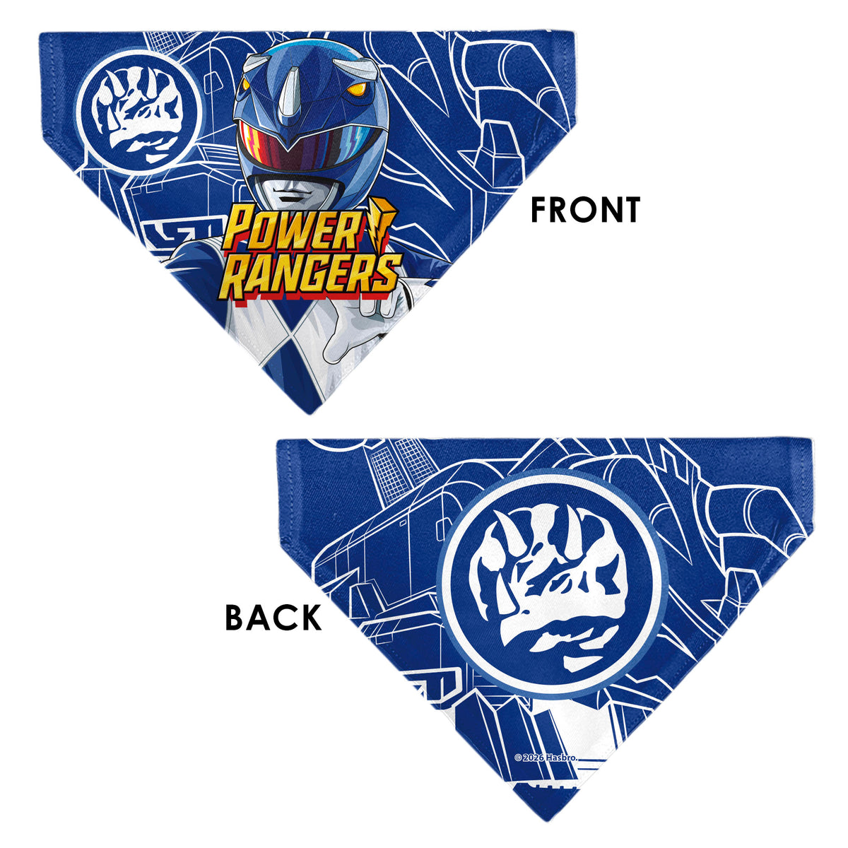 Pet Bandana - POWER RANGERS Blue Ranger Triceratops Coin Icon and Zord Blue/White Pet Bandanas Power Rangers