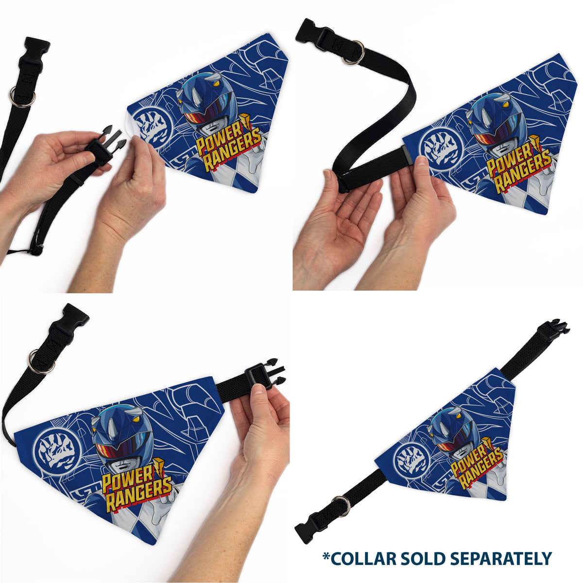 Pet Bandana - POWER RANGERS Blue Ranger Triceratops Coin Icon and Zord Blue/White Pet Bandanas Power Rangers